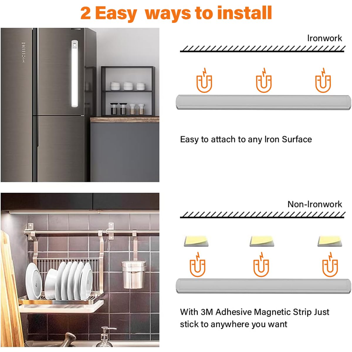 Epicflare 66LED Motion Sensor Under Cabinet Lights - USB Rechargeable Dimmable for Kitchen Wardrobe Stairs