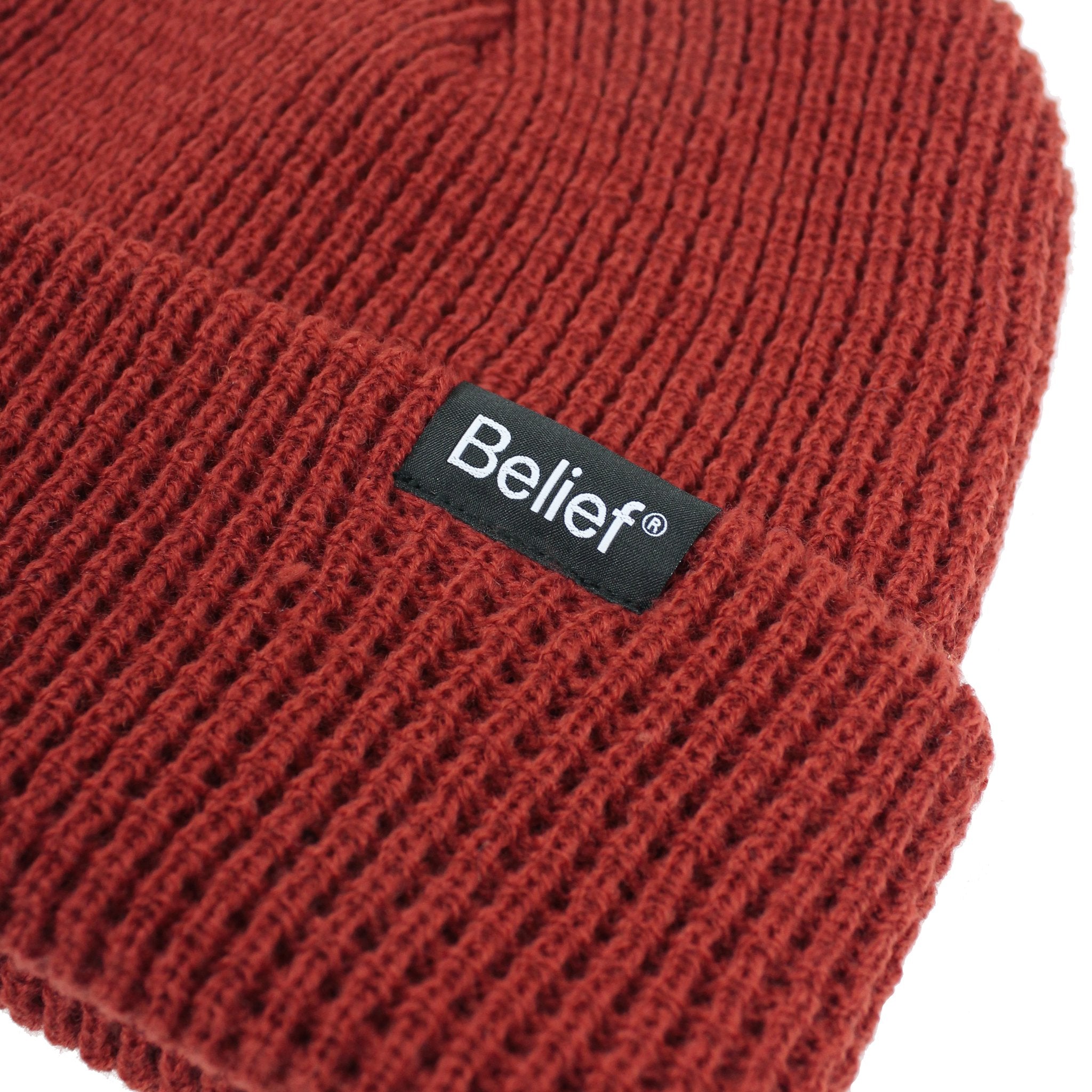 Belief NYC Waffle Beanie - Soft Rust Knit Winter Hat for Men & Women - Cozy Cold Weather Accessory for Outdoor Activities & Urban Fashion