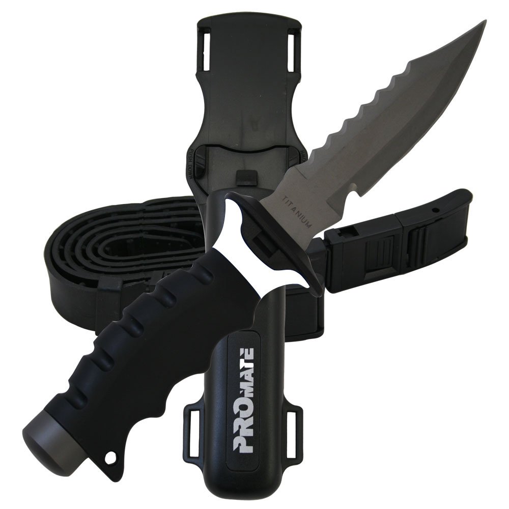 Promate Barracuda 5-inch Titanium Dive Knife with Sharp Tip - Professional Scuba Diving Gear for Underwater Safety & Spearfishing | Perfect for Marine Adventures, Emergency Situations & Water Sports