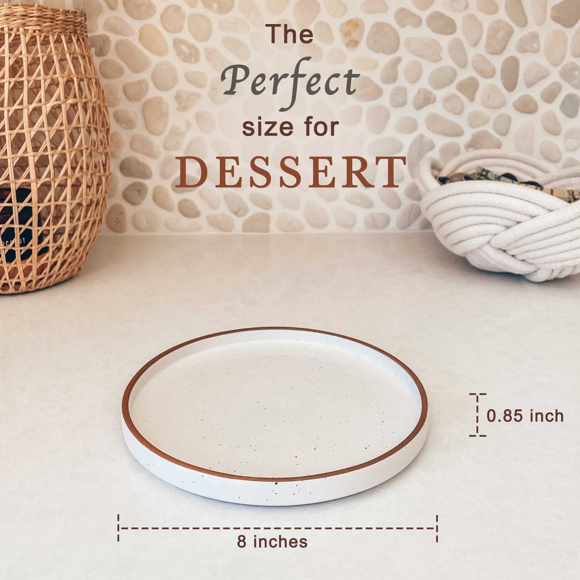 Mora Ceramic Flat Plates Set of 6 - 8 Inch Porcelain Dinner Plates for Dessert, Salad, Appetizer & Small Lunch | Microwave, Oven & Dishwasher Safe | Scratch Resistant Vanilla White Kitchen Dishes | Perfect for Dining, Entertaining & Everyday Meals