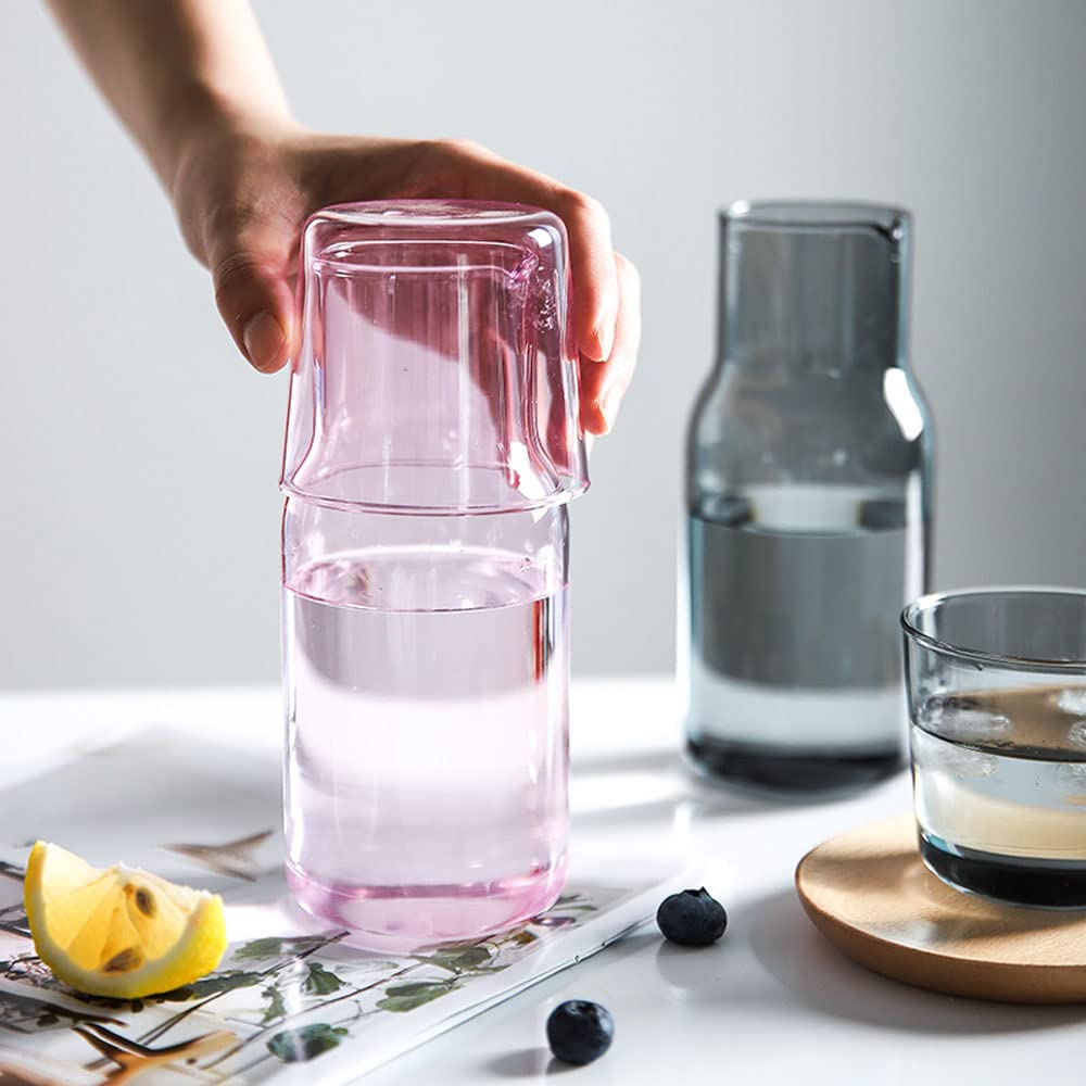 Clear Glass Bedside Night Water Carafe Tumbler Set - Pitcher and Cup for Bedroom, Perfect for Nighttime Hydration, Home Decor & Gift Idea