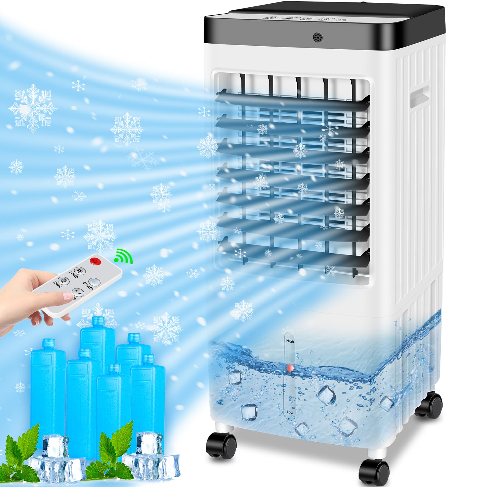Portable Air Conditioner 3-in-1 with 3.2 Gallon Water Tank - Evaporative Cooler, AC Unit with Timer, 3 Speed Settings & 80° Oscillation - Perfect for Bedroom, Kitchen, Office & Home Cooling