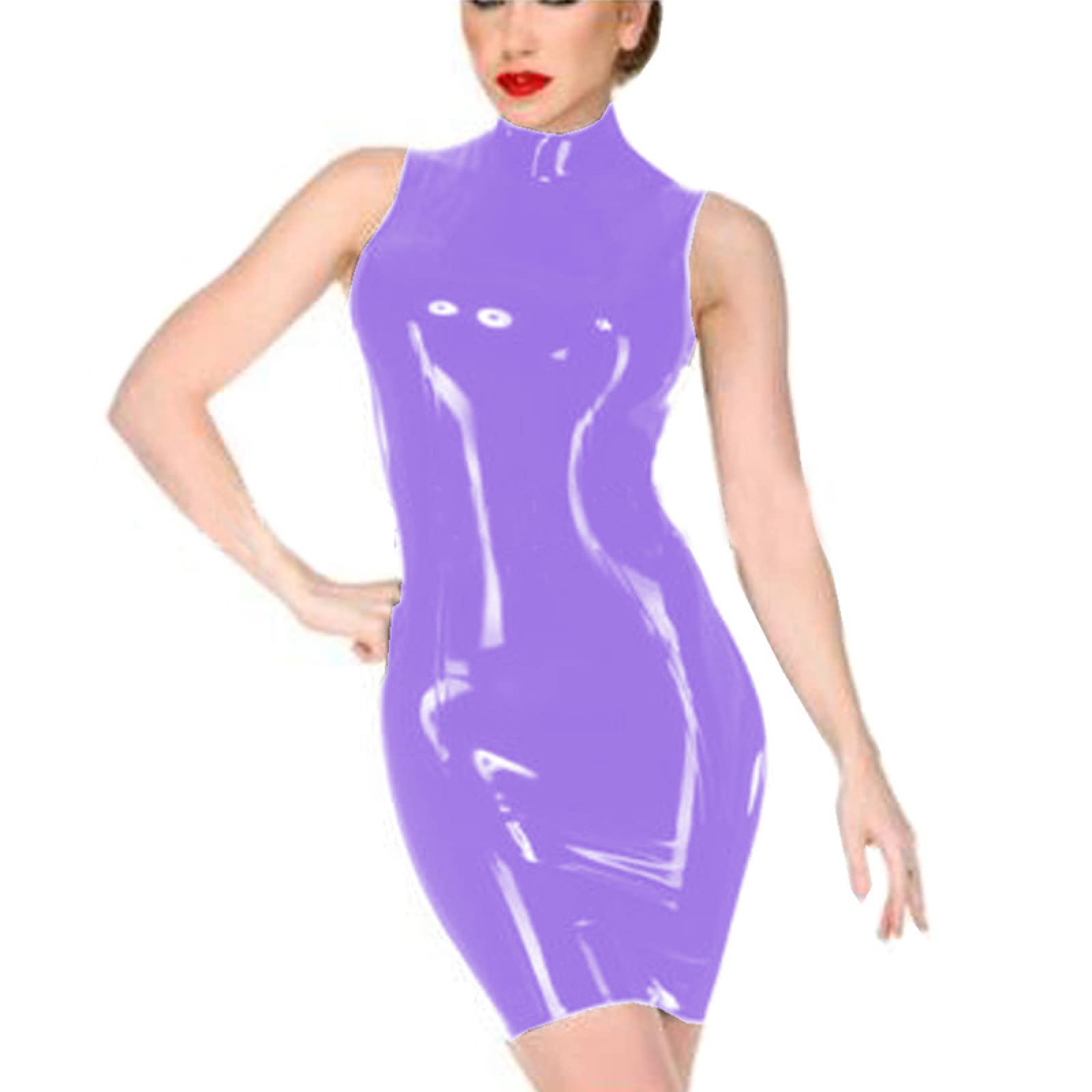 Sexy Sleeveless PVC Mini Dress for Women - Back Zipper Summer Club Dress, Plus Size Purple - Perfect for Night Out, Party & Date Night