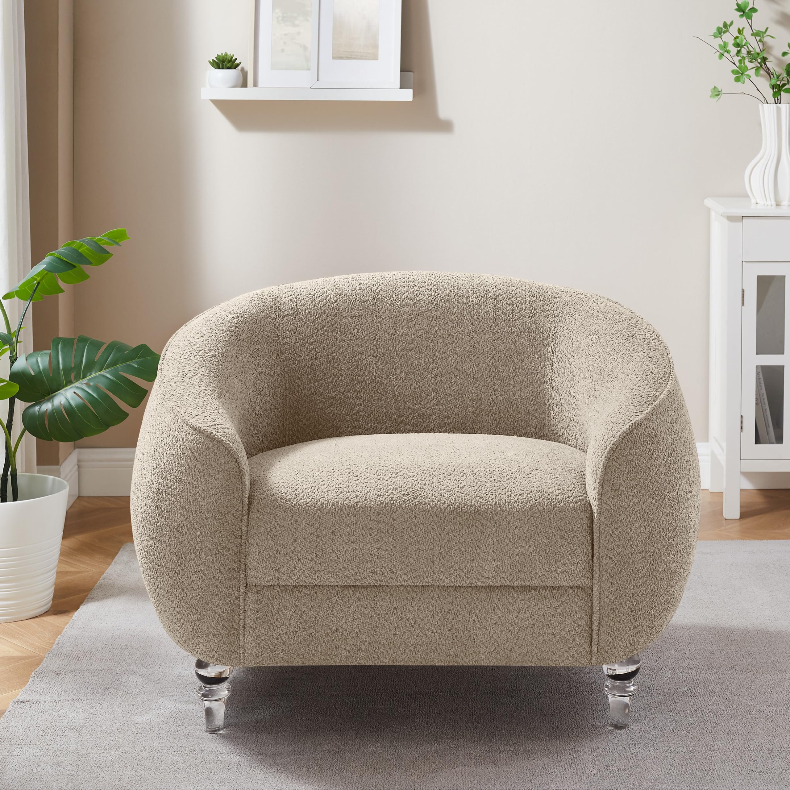 Modern Accent Chair with Soft Padded Seat & Acrylic Legs - Cozy Barrel Club Armchair for Living Room, Bedroom, Office & Reading Nook - Perfect for Relaxing, Reading & Home Decor