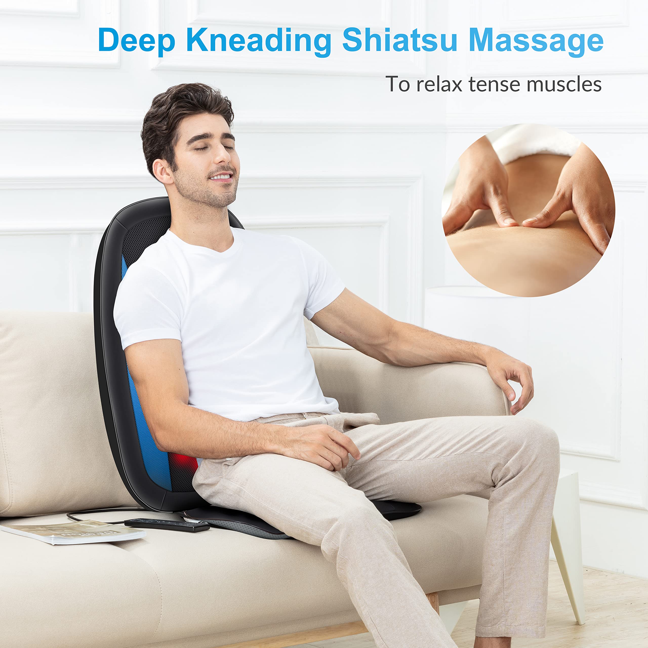 Comfier Shiatsu Back Massager with Heat - Deep Tissue Kneading Massage Seat Cushion for Full Back Pain Relief, Electric Body Massager Pad for Home, Office, Car Use - Perfect Gift for Men & Women (Valentine's Day, Birthday, Christmas) - Relax After Work, Reduce Stress & Muscle Tension