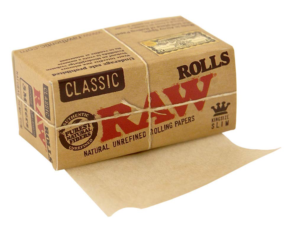 RAW Classic Slim Rolling Papers 5m Length Unbleached 12 Rolls - Perfect for Smooth & Slow Burning Hand-Rolled Cigarettes