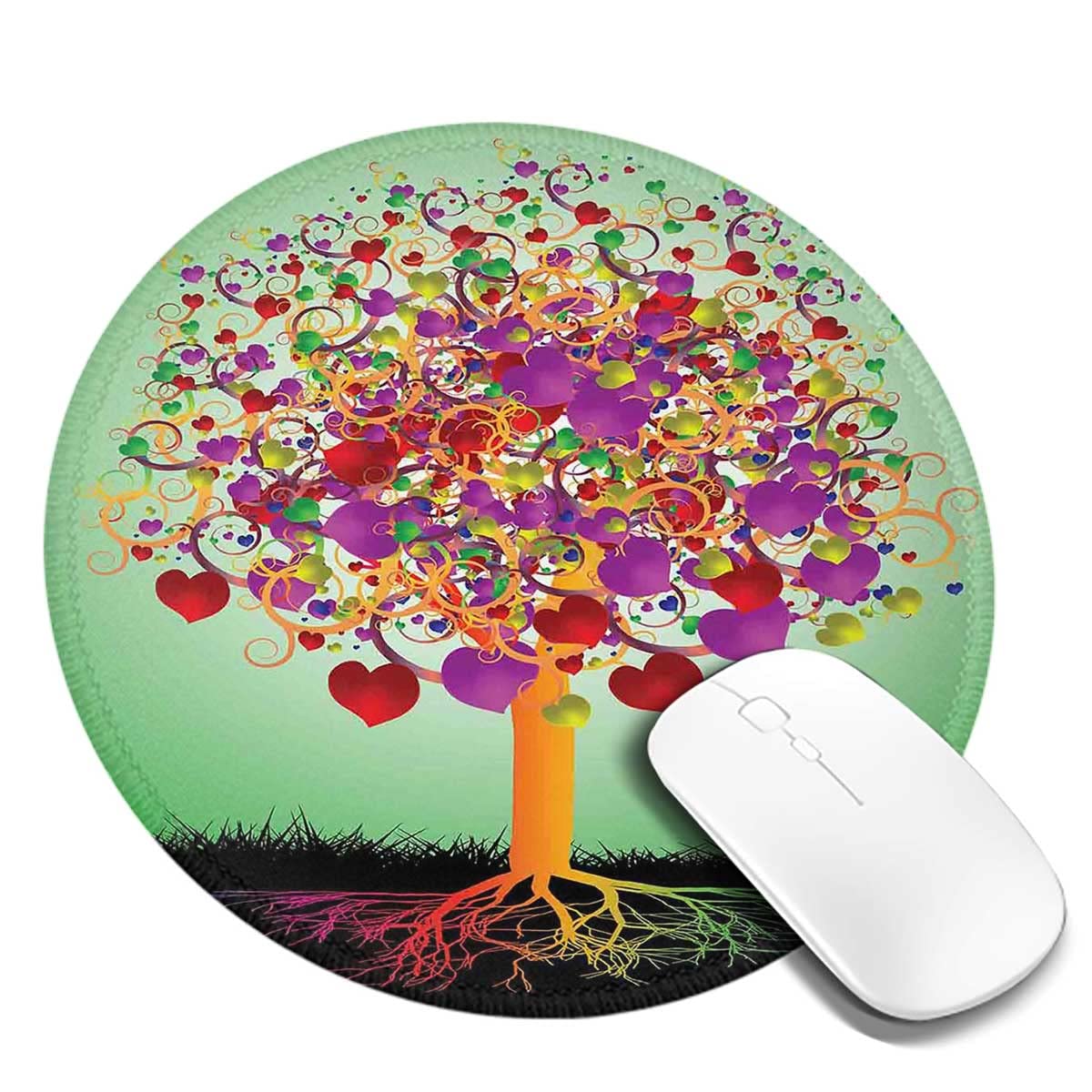 Non-Slip Round Rubber Mouse Pad for Office & Gaming - Magic Love Tree Heart Design (7.9x7.9x0.12 inches) - Perfect for Computer, Laptop & Desk Decor - Ideal for Work, Gaming & Home Office Use