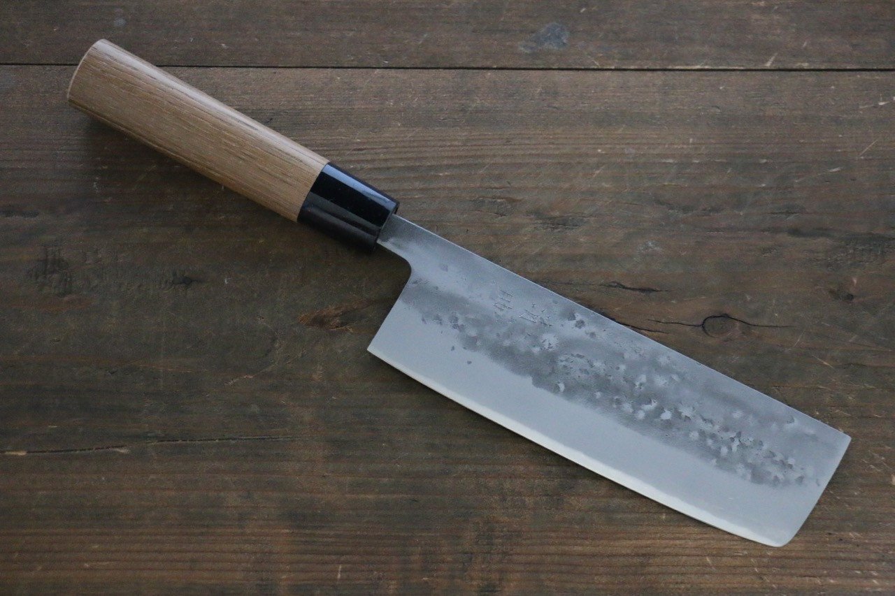 Premium Seisuke Blue Steel No.2 Nashiji Nakiri Knife 165mm - Japanese Chef Knife with Chestnut Wood Handle - Perfect for Slicing Vegetables, Herbs & Sushi Preparation