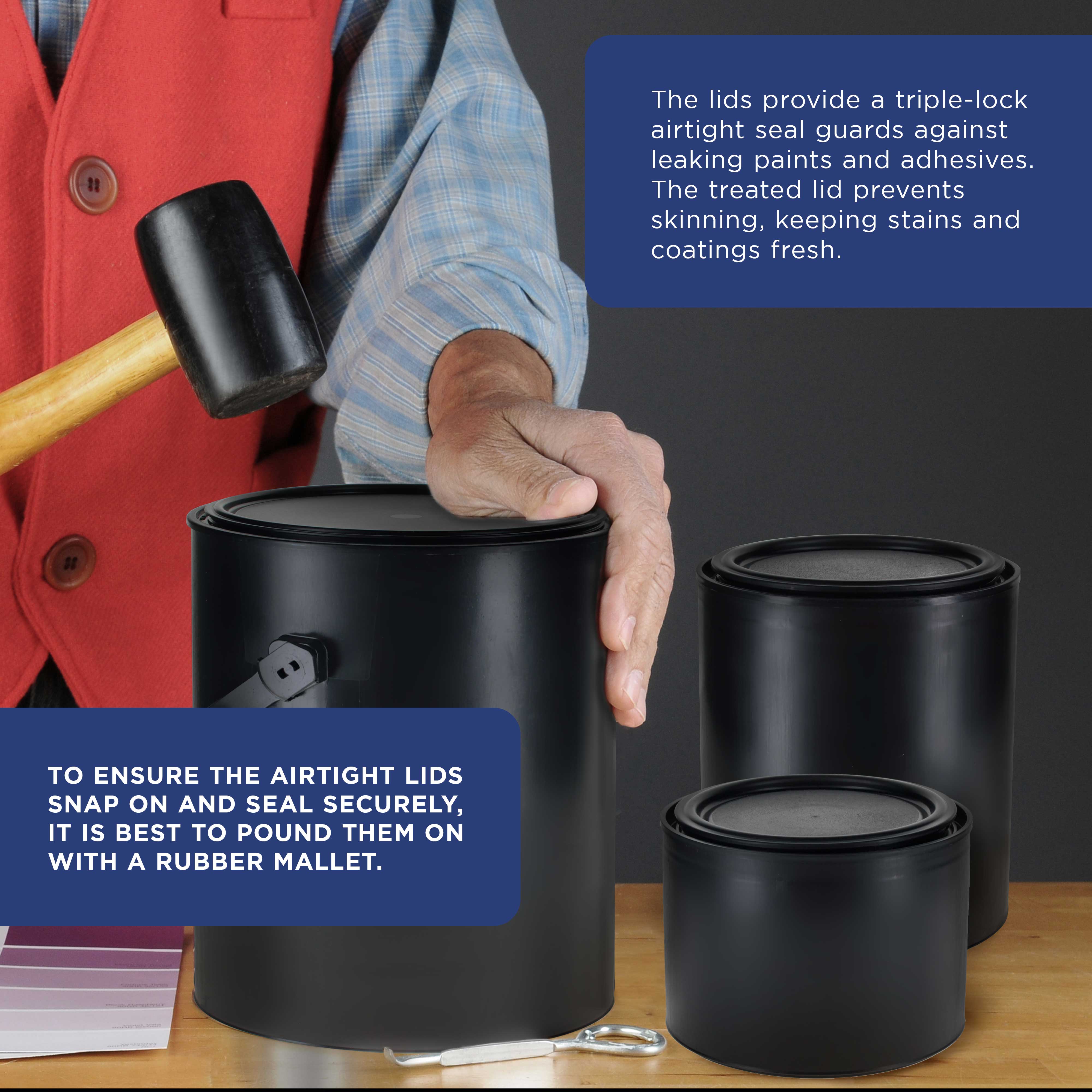 Master Elite 1 Pint Empty Plastic Paint Can Bucket (Pack of 4) - Triple Lock Airtight Lid Seal, 32 fl oz All Plastic Coating Storage Container with Pail Handle - Perfect for Paint Storage, DIY Projects & Craft Supplies Organization