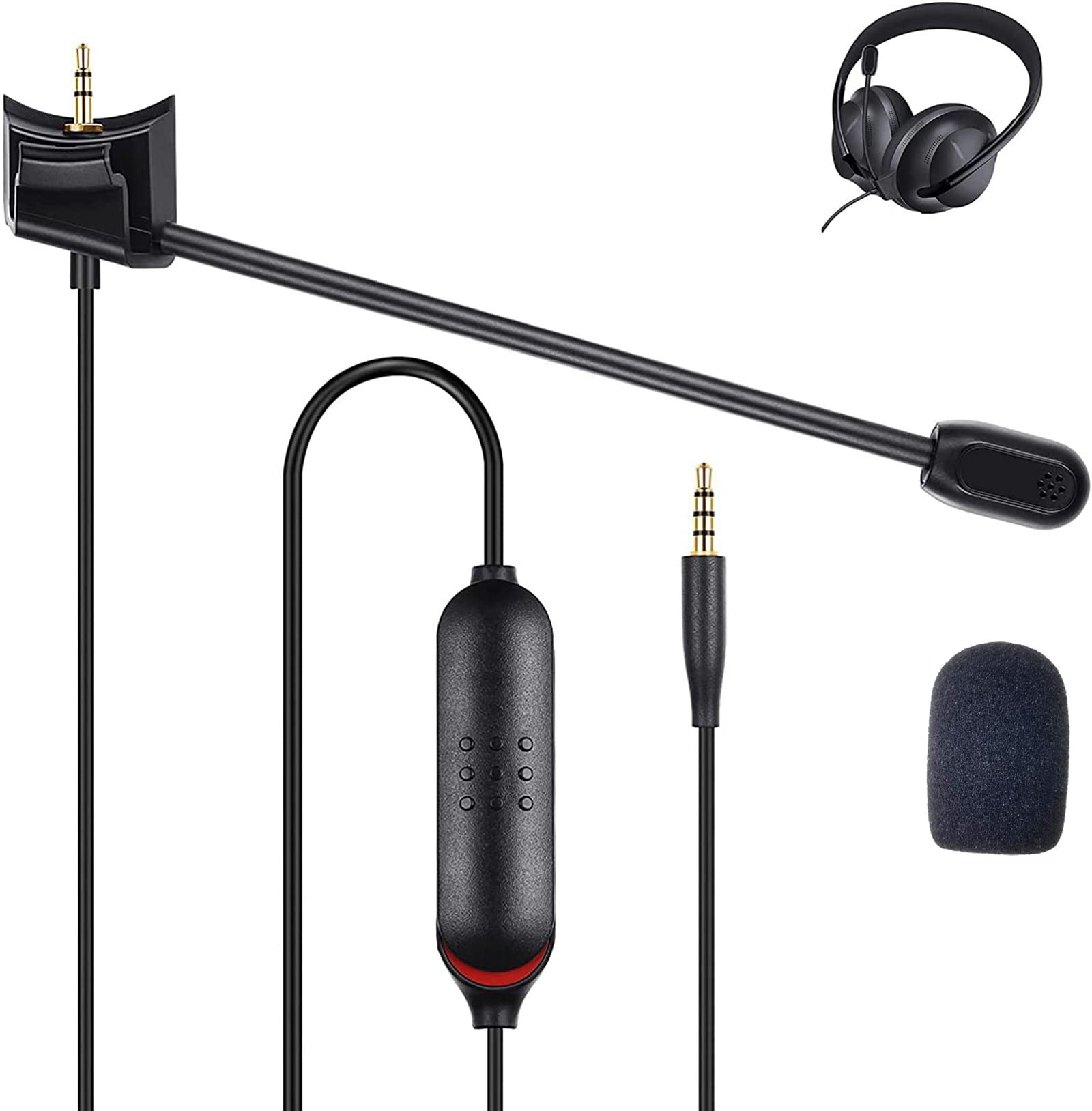 Detachable Boom Microphone Cable with Mute Switch (4FT) - Compatible with Bose QC45 Headphones, PC, PS4, PS5 & Xbox One Controller - Perfect for Gaming, Streaming & Online Meetings