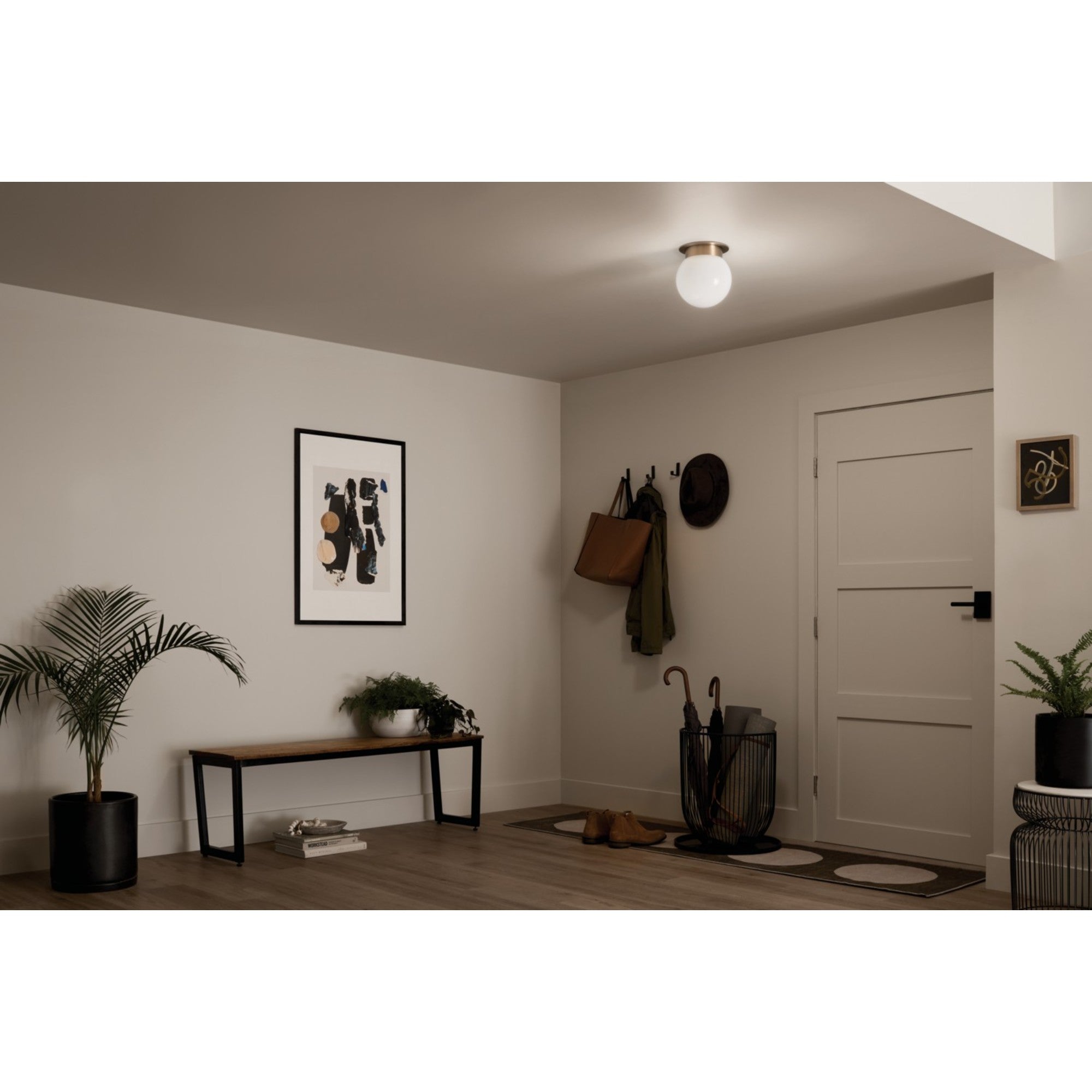 Albers 9 1 Light Globe Flush Mount Ceiling Light Fixture with Opal Glass Shade, Champagne Bronze Finish - Perfect for Bedroom, Hallway, and Entryway Lighting