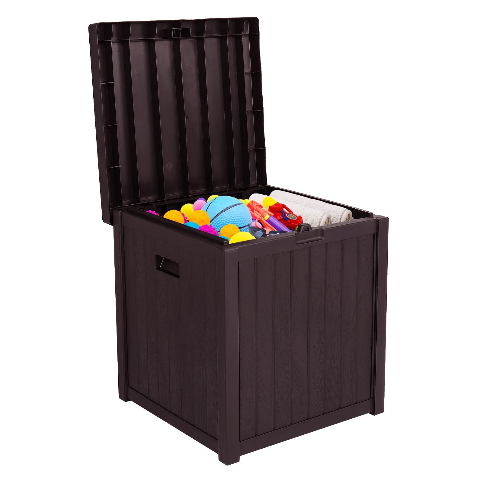 51 Gallon Outdoor Storage Box with Lockable Lid - Waterproof Plastic Deck Box for Garden Tools, Patio Cushions & Pool Toys - Durable Storage Bin with Built-in Handle - Perfect for Backyard, Deck & Poolside Organization (Brown)