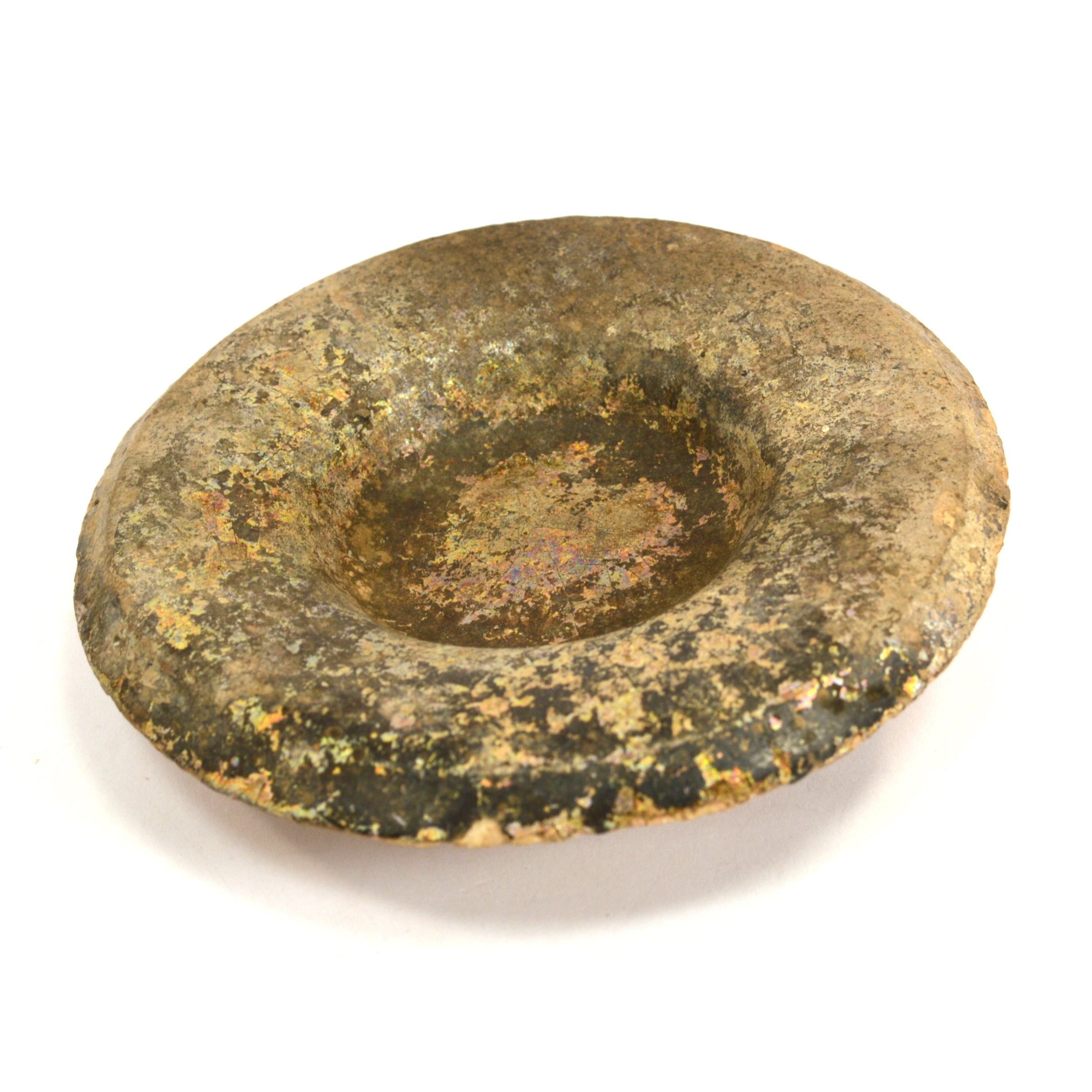 Ancient Terracotta Pottery Vessel Lid with Heavy Iridescence - Authentic Pre-Columbian Artifact for Home Decor & Museum Display