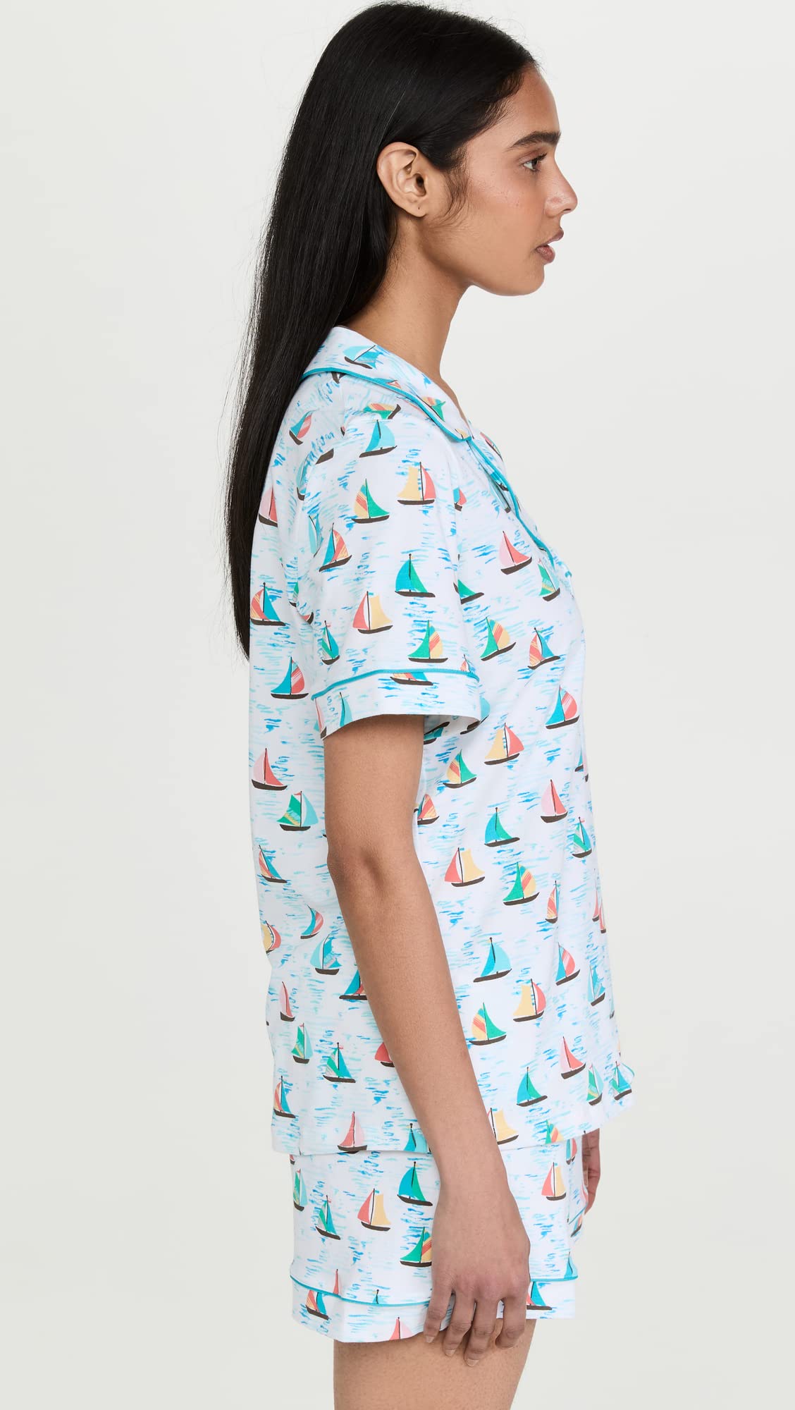 Women's Short Sleeve Classic Shorty PJ Set - BedHead Pajamas | Blue Regatta Print | XS | Comfortable Sleepwear for Lounge & Vacation