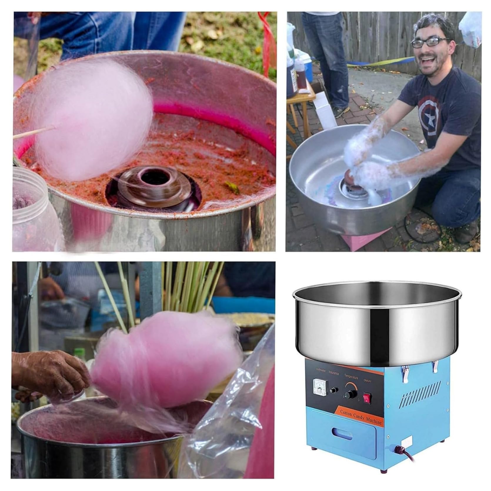 Commercial Cotton Candy Machine - 1000W Electric Candy Floss Maker with Stainless Steel Bowl & Sugar Scoop - Perfect for Birthday Parties, Carnival Events, School Fairs, and Family Gatherings - Blue