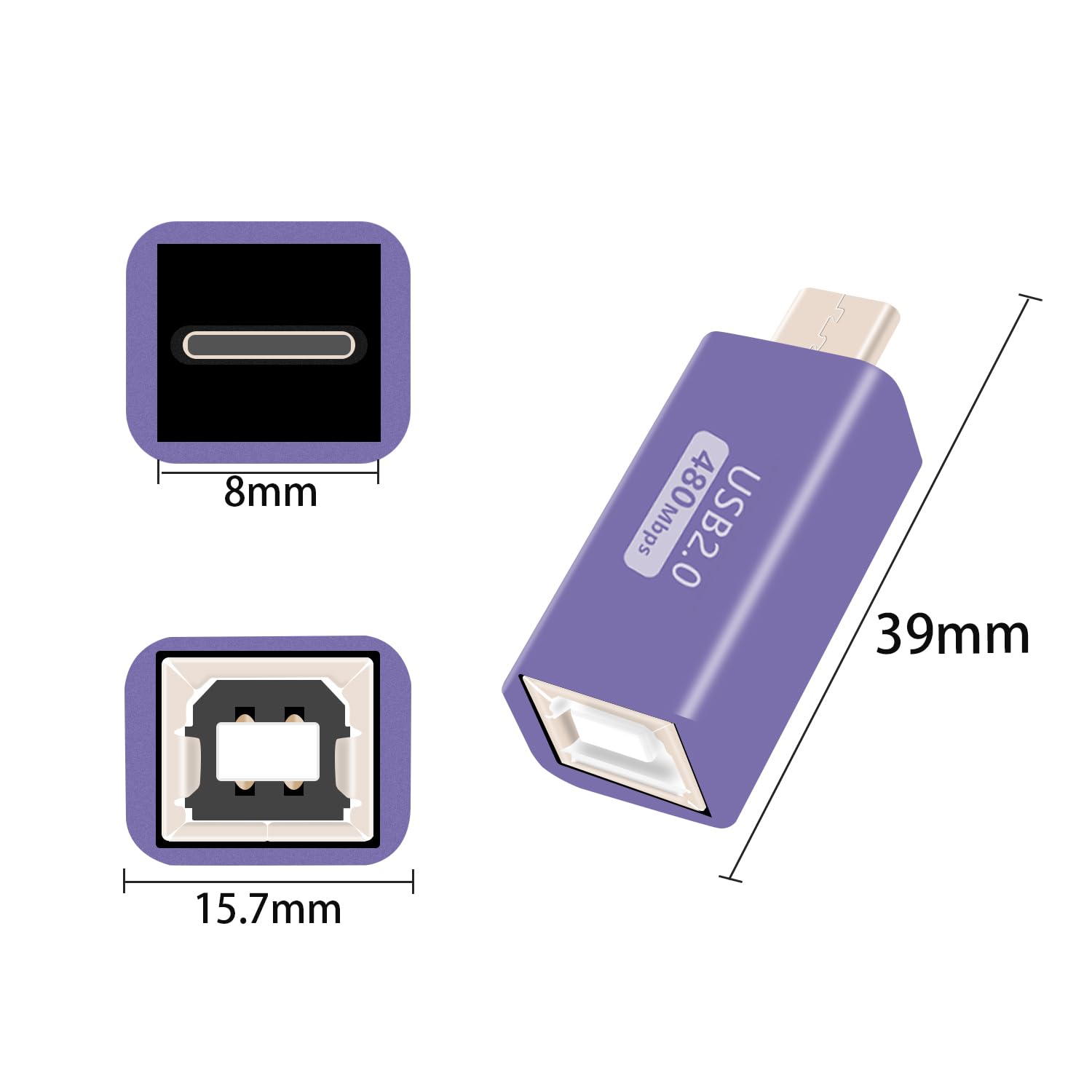 RIIEYOCA 3-Pack USB Adapter Set - USB B Male to Female 2.0, USB A Male to Female 2.0 & USB C Male to Female 2.0 - Compatible with Electronic Pianos, Printers, Electronic Drums, MIDI Controllers, Audio Interfaces - Perfect for Music Production, Office Setup & Home Studio