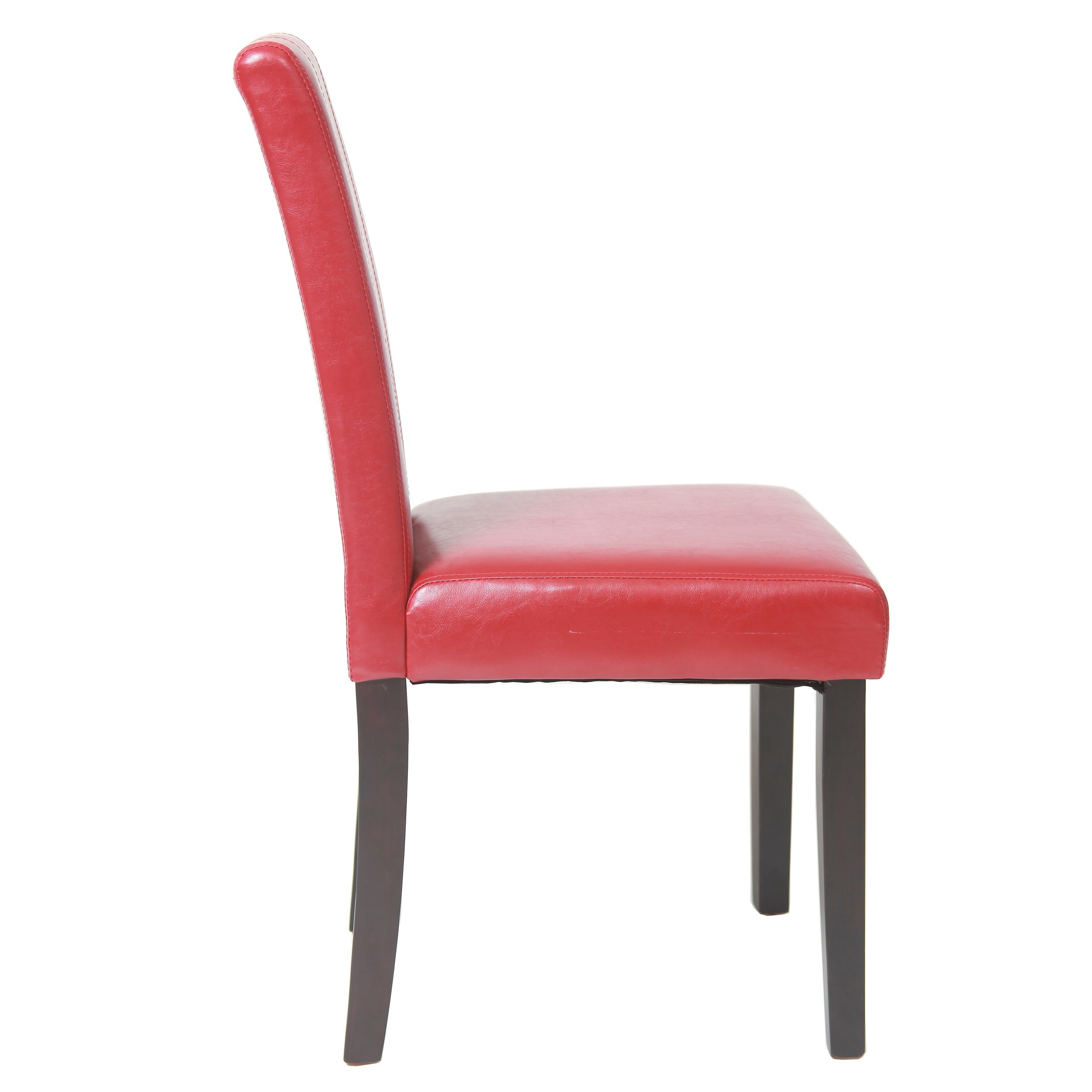 Roundhill Furniture Urban Style Solid Wood Leatherette Padded Parson Dining Chairs, Set of 2, Red - Modern Kitchen & Dining Room Seating for Home, Restaurant, or Office