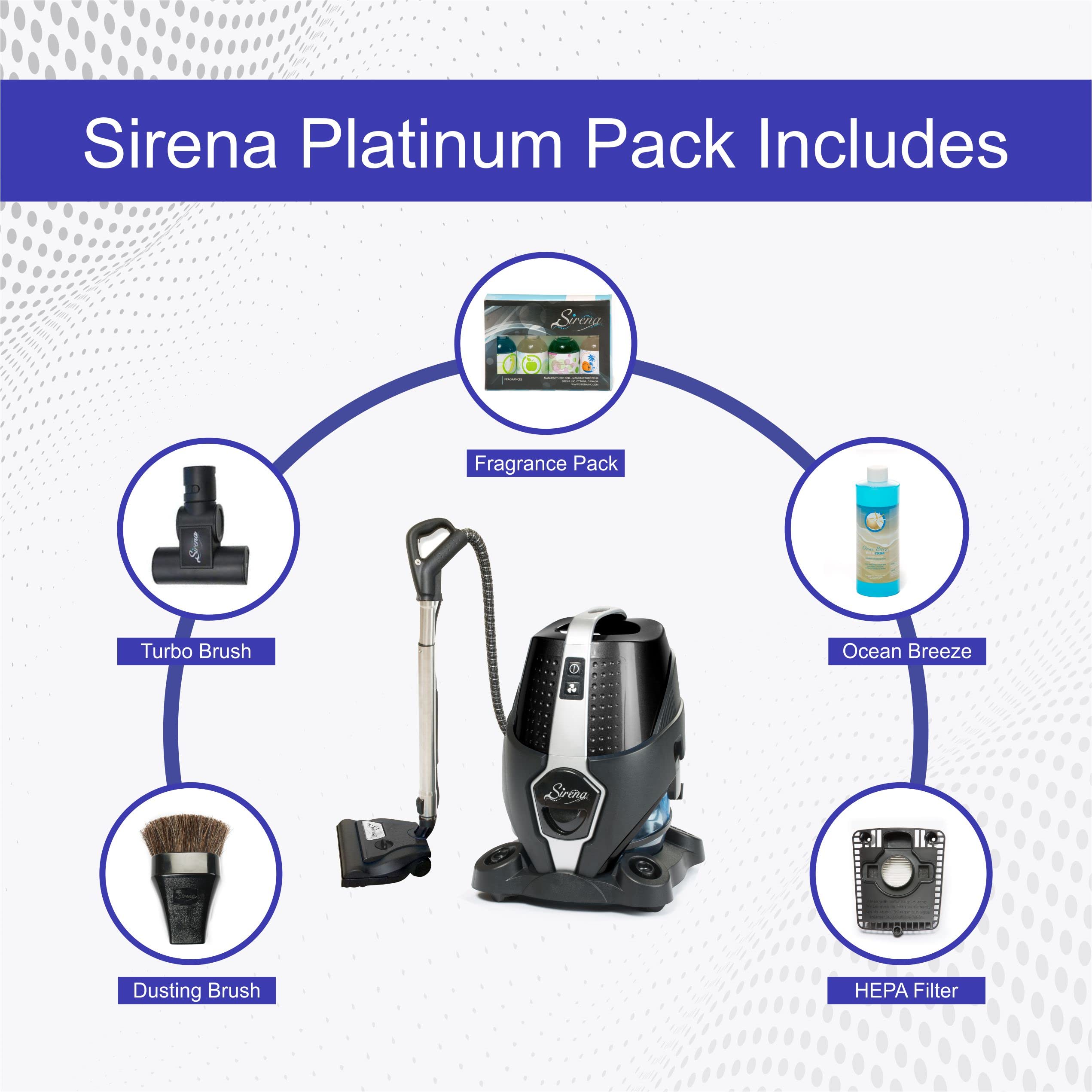 Sirena Bagless Vacuum Cleaner Black Platinum - Powerful HEPA Water Filtration System for Pet Hair & Allergies - Turbo Brush for Hardwood Floors & Carpets - Multi-Functional Air Purifier & Essential Oil Diffuser - Perfect for Pet Owners & Allergy Sufferers in Homes with Hardwood Floors