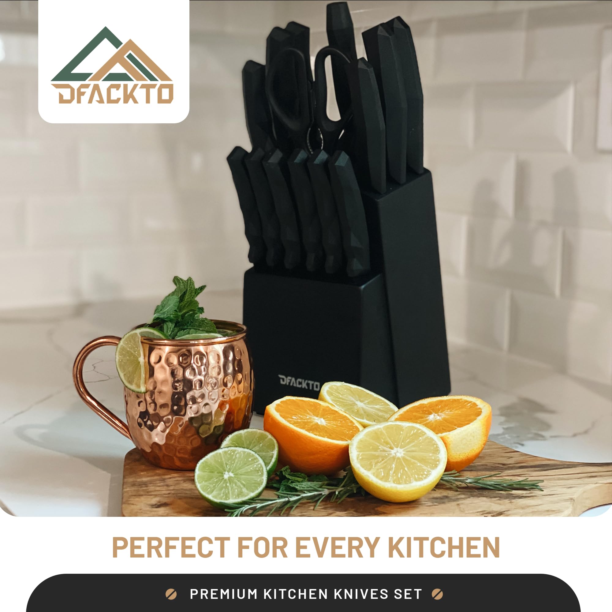 15-Piece Professional Chef Knife Set with Sharpener - High-Carbon Stainless Steel Kitchen Knives, Full-Tang Ergonomic Handles, Includes Chef, Slicing, Utility, Steak Knives & Kitchen Shears, Black Matte Wood Block - Perfect for Home Cooking, Restaurant Use & Gift Giving