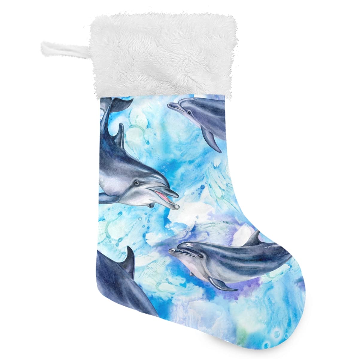DOMIKING Personalized Large Christmas Stocking - Sea Blue Dolphins Design, Classic Holiday Decor for Family, Party & Festive Season | Perfect for Fireplace Mantel, Gift Exchange & Xmas Decorations
