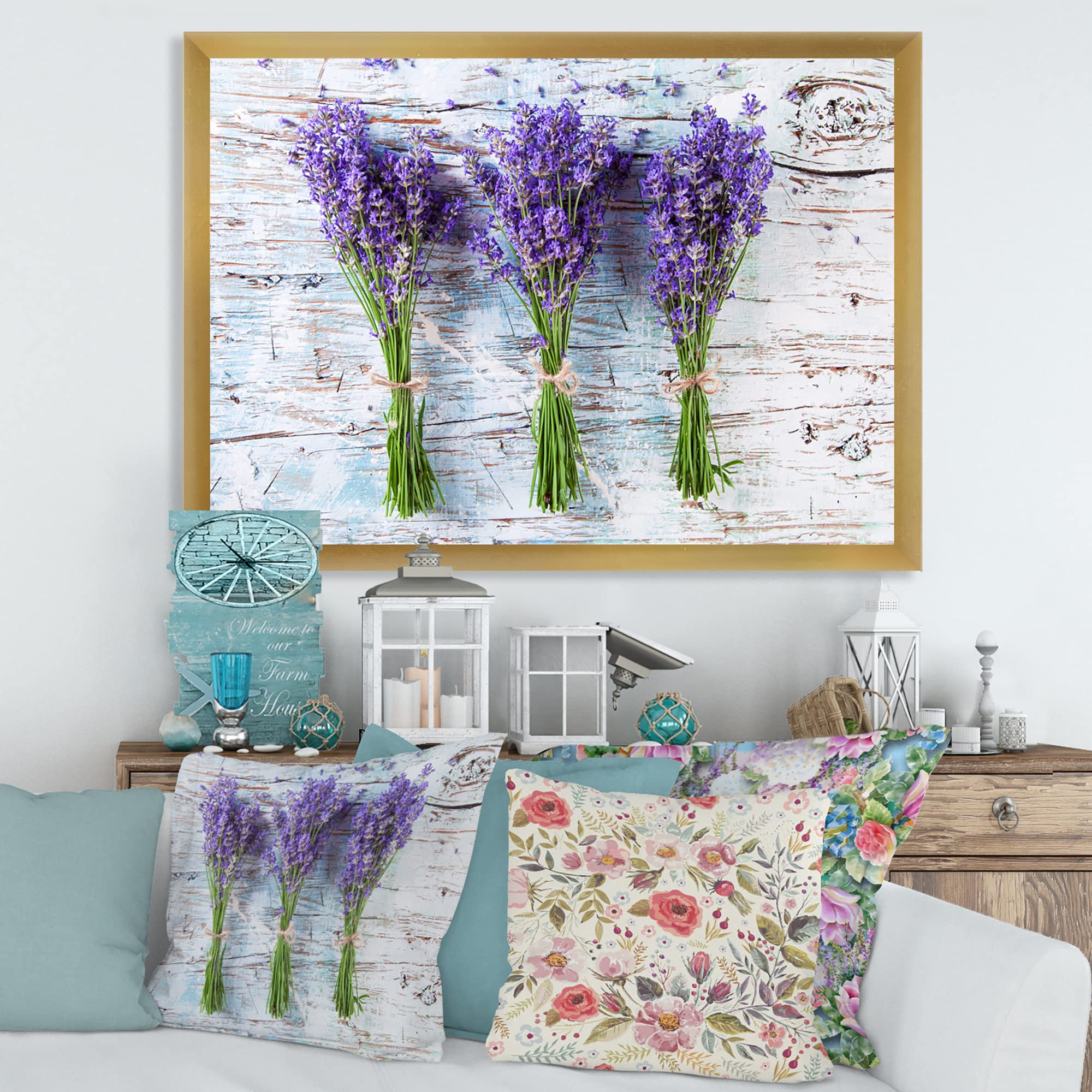 Fresh Lavender On Wood Framed Wall Art - Rustic Farmhouse Decor for Living Room, Bedroom & Office - Handmade Botanical Print Home Decor