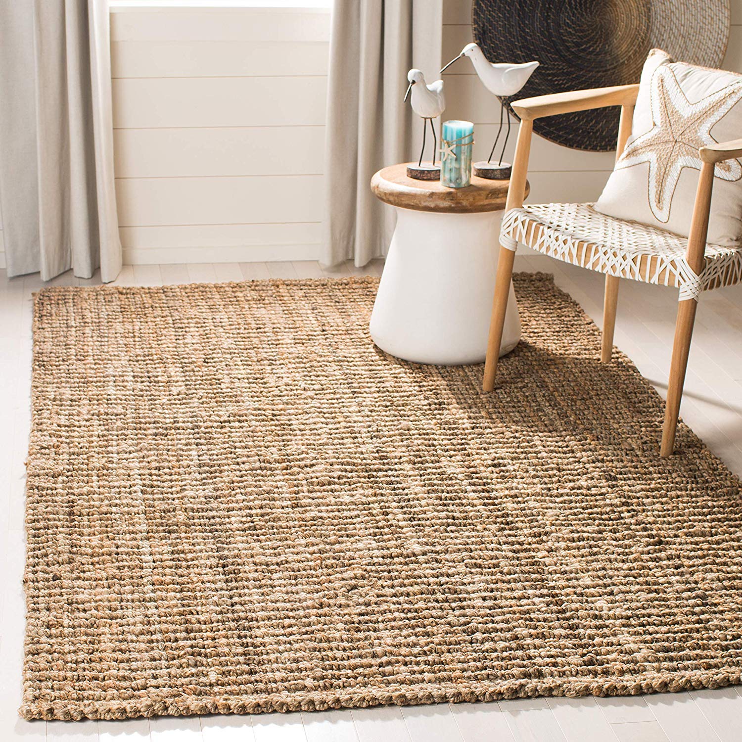 Hand Woven Natural Jute Square Area Rug 8x10 ft - Eco-Friendly Farmhouse Decor for Living Room, Bedroom & Dining Area - Durable & Stylish Home Accent Rug