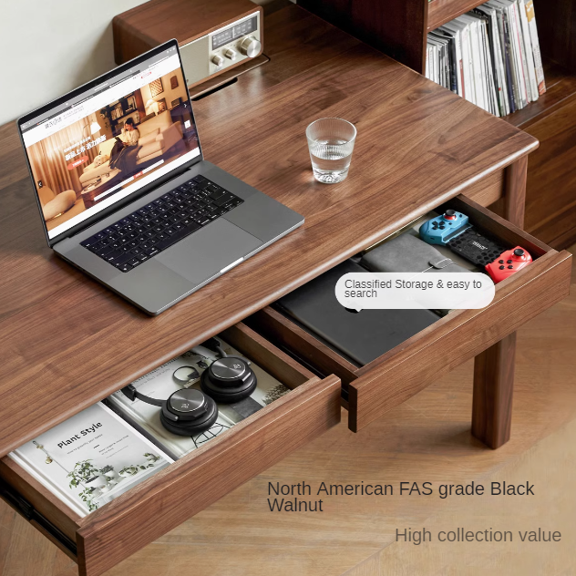 Premium Black Walnut, Ash & Oak Solid Wood Modern Writing Desk - Home Office Furniture for Work & Study | Ergonomic Design for Comfort & Productivity