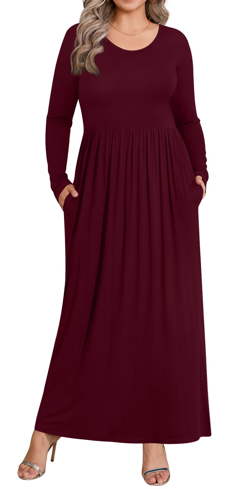 BISHUIGE Women's Plus Size Casual Long Sleeve Maxi Dress with Pockets (XL-6XL) - Comfortable & Stylish for Everyday Wear, Office, Church & Special Occasions