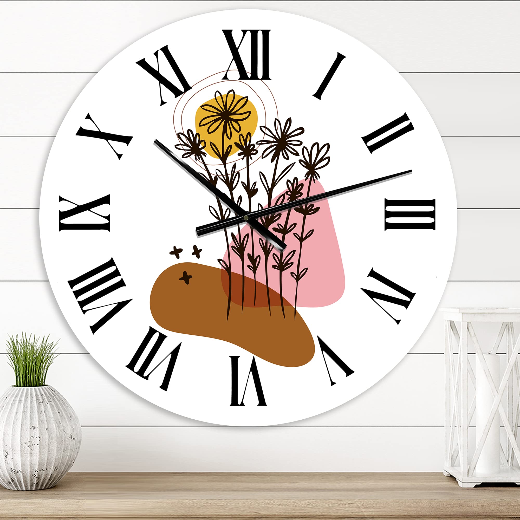 DesignQ Modern Wall Clock - Large Abstract Floral & Botanical Wall Art for Bedroom Decor | Silent Non-Ticking Clock for Living Room, Office, Nursery