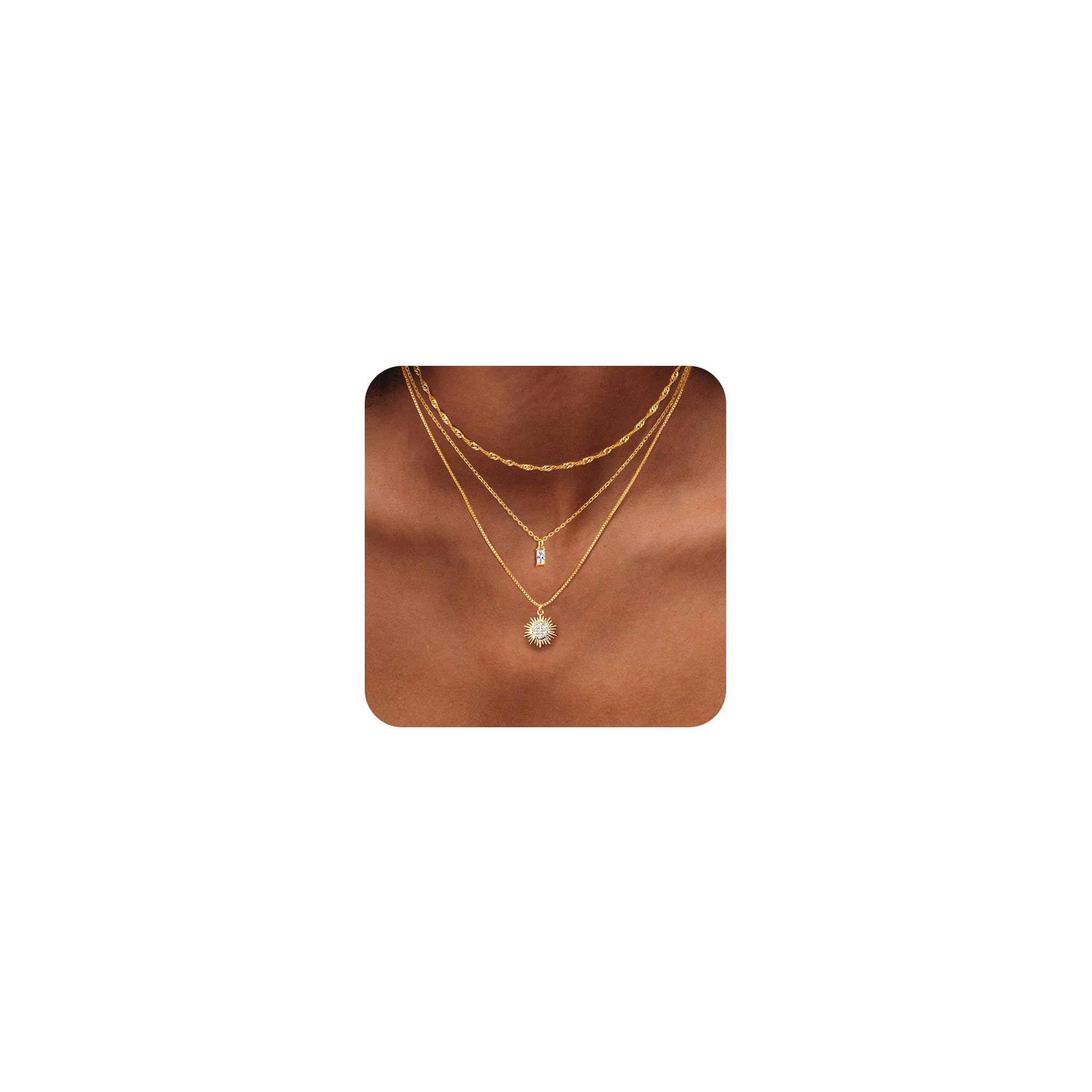 14K Gold Plated Layered Necklace Set for Women - Elegant Choker & Dainty Chain Pendant Necklaces | Trendy Stackable Jewelry Gift for Her | Perfect for Date Nights, Office Wear & Special Occasions