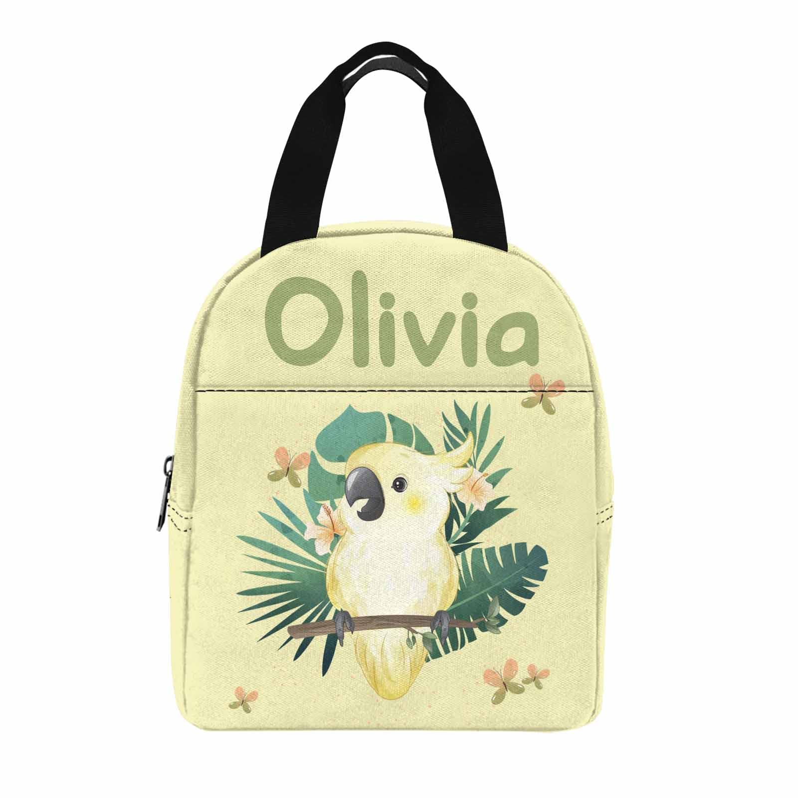 Personalized Insulated Lunch Bag for Kids & Women - Custom Name & Parrot Text Design, Animal Print Tote for Office, School, Picnic & Travel