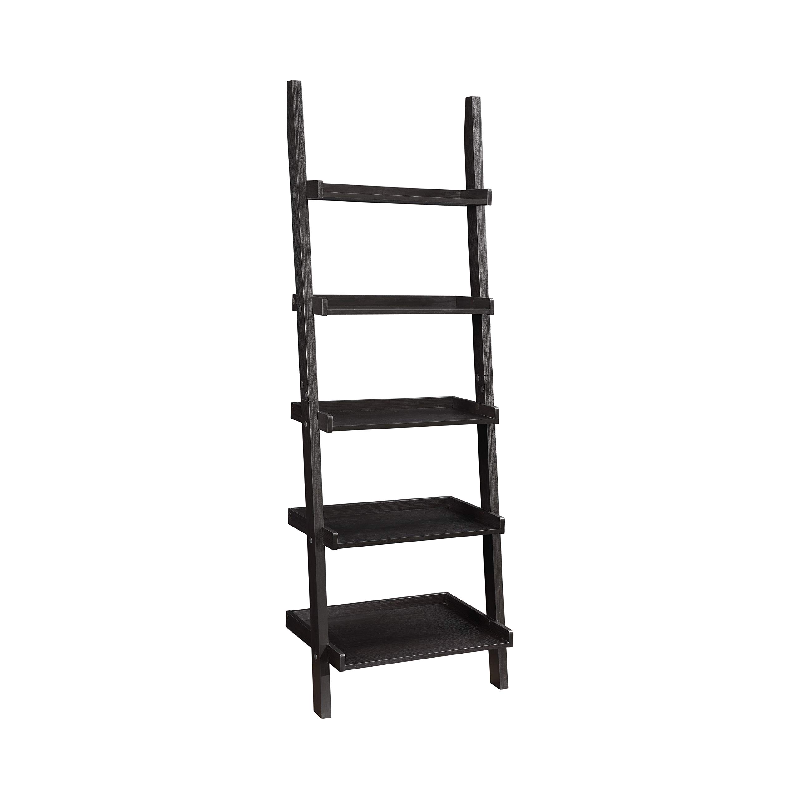 Colella 5-Shelf Ladder Bookcase in Cappuccino Finish - Modern Wooden Bookshelf for Living Room, Bedroom & Office Storage - Space-Saving Home Decor Furniture
