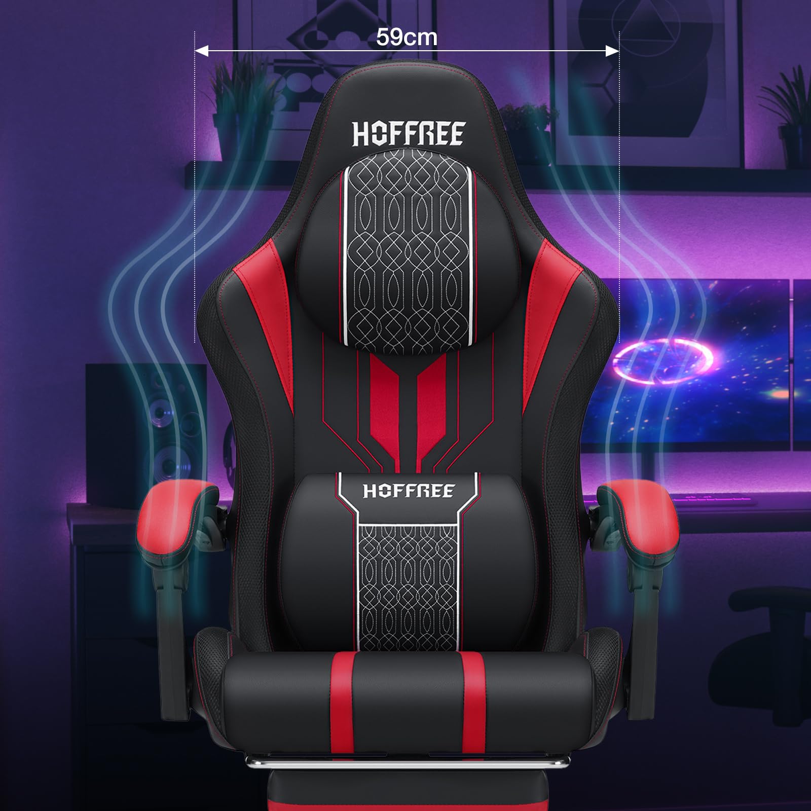 HOFFREE Ergonomic Gaming Chair with Adjustable Footrest & Lumbar Massage - Heavy Duty 400lb Capacity Big and Tall Computer Chair for Adults (Red/Black) - Perfect for PC Gaming, Office Work & Home Theater Relaxation