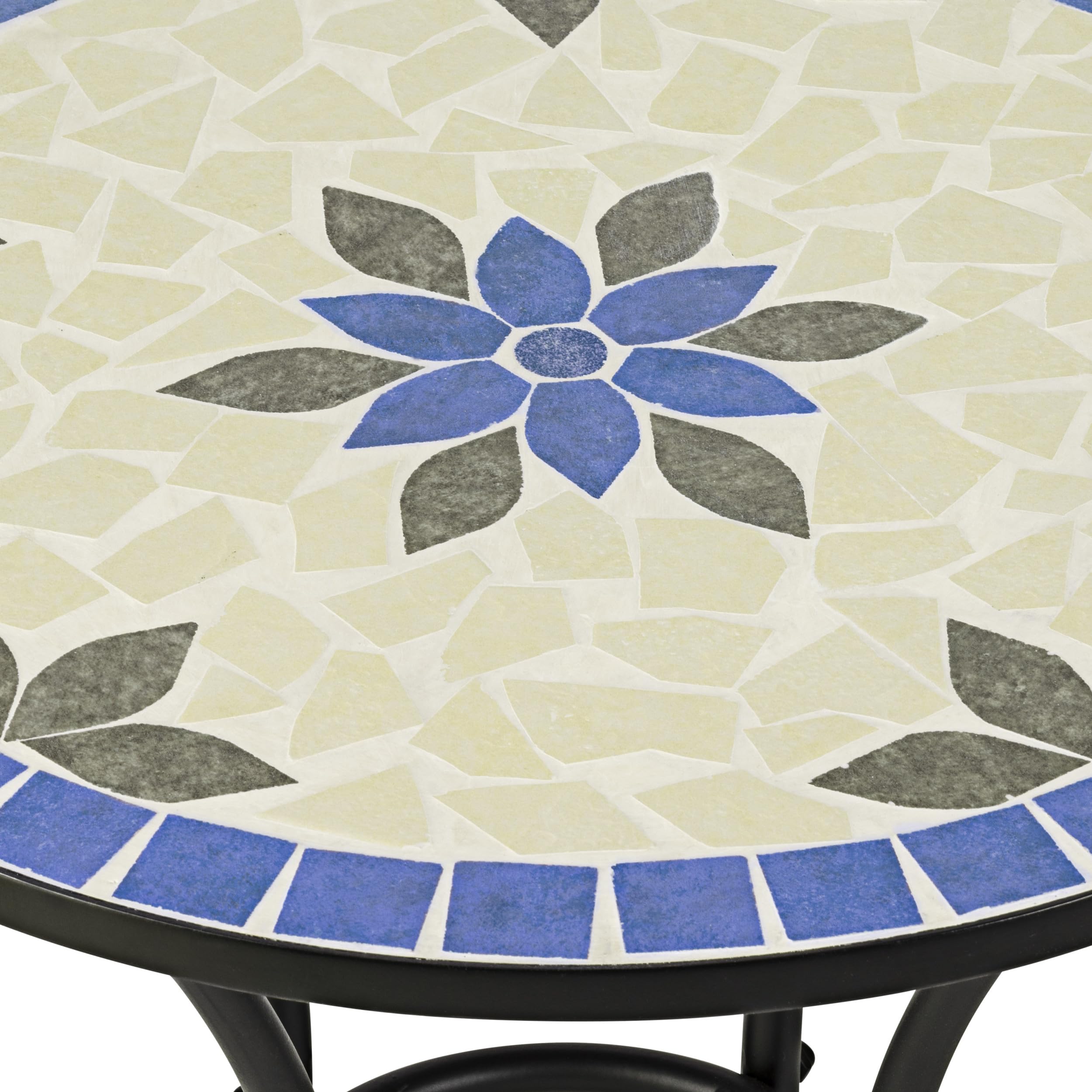 Alpine Corporation 3-Piece Blue and Beige Mosaic Bistro Set - Outdoor Patio Dining Furniture for Garden, Balcony & Backyard