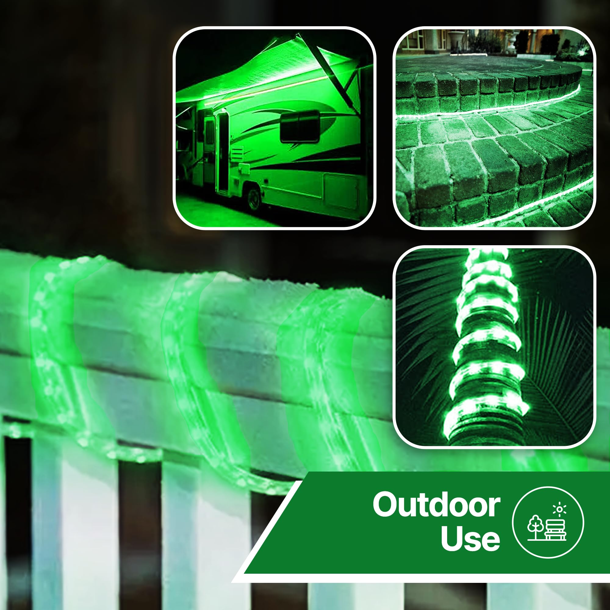 Tupkee 24ft Green LED Rope Lights - 10mm Diameter Waterproof Outdoor/Indoor Decorative Lighting with 144 Long-Life LEDs (2 Pack) - Perfect for Patio, Garden, Party & Holiday Decorations
