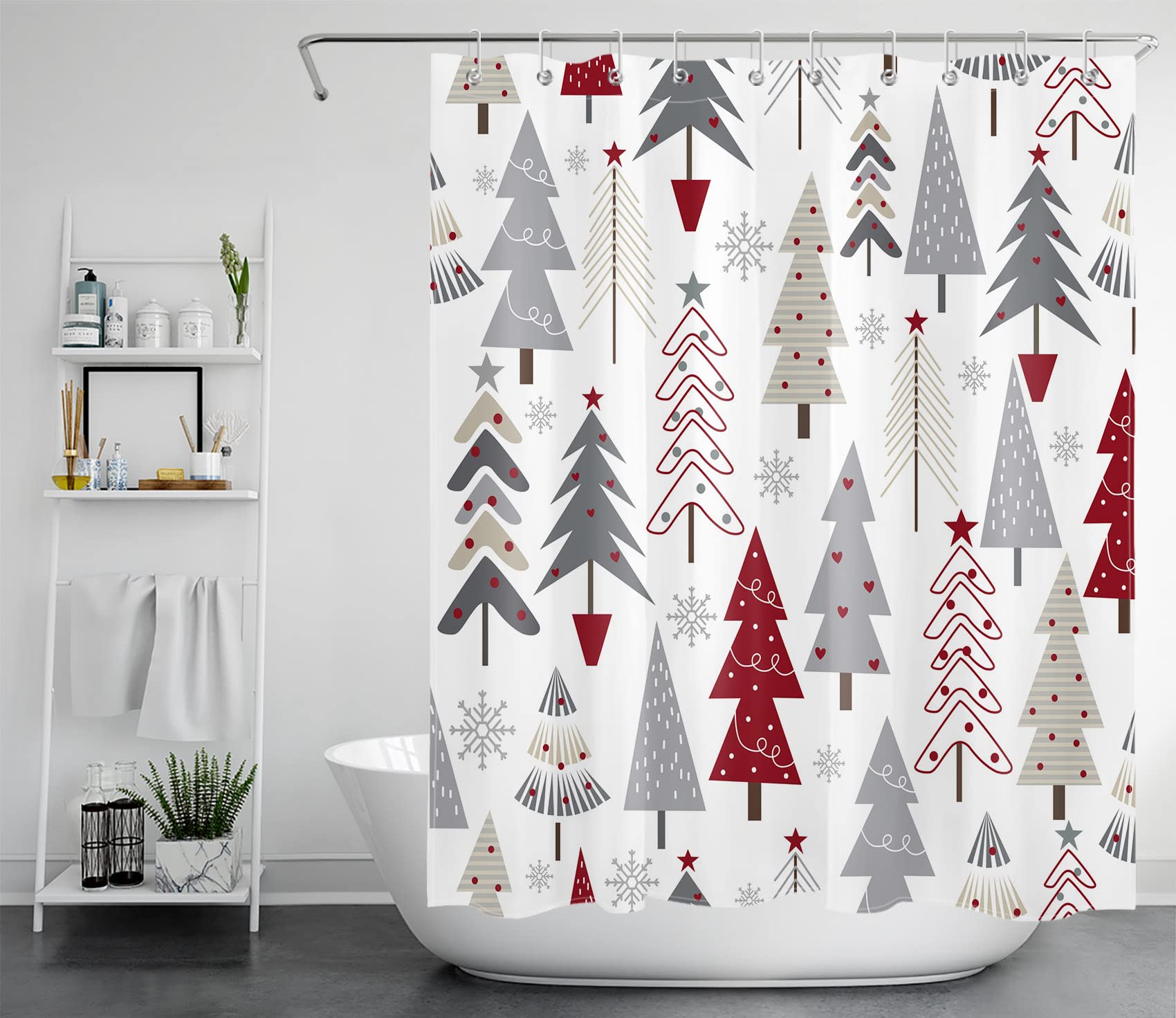 Merry Christmas Shower Curtain - Colorful Xmas Tree & Snowflake Design | Waterproof Polyester Fabric Bathroom Decor with Hooks (60x72 Inches) | Perfect for Holiday Bathroom Decorations, Winter Home Decor & Christmas Gift