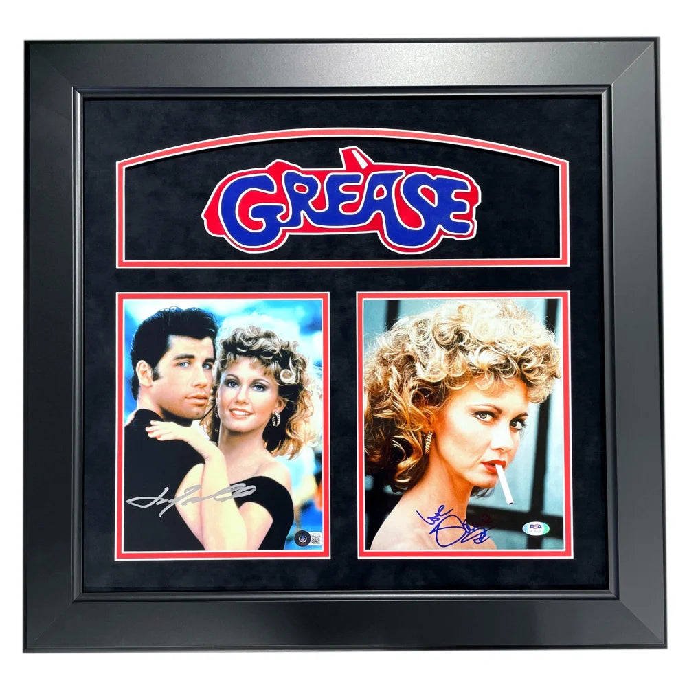 Olivia Newton-John & John Travolta Grease Signed 8x10 Photo Collage - Framed Memorabilia with PSA COA - Perfect for Movie Fans, Collectors & Home Theater Decor