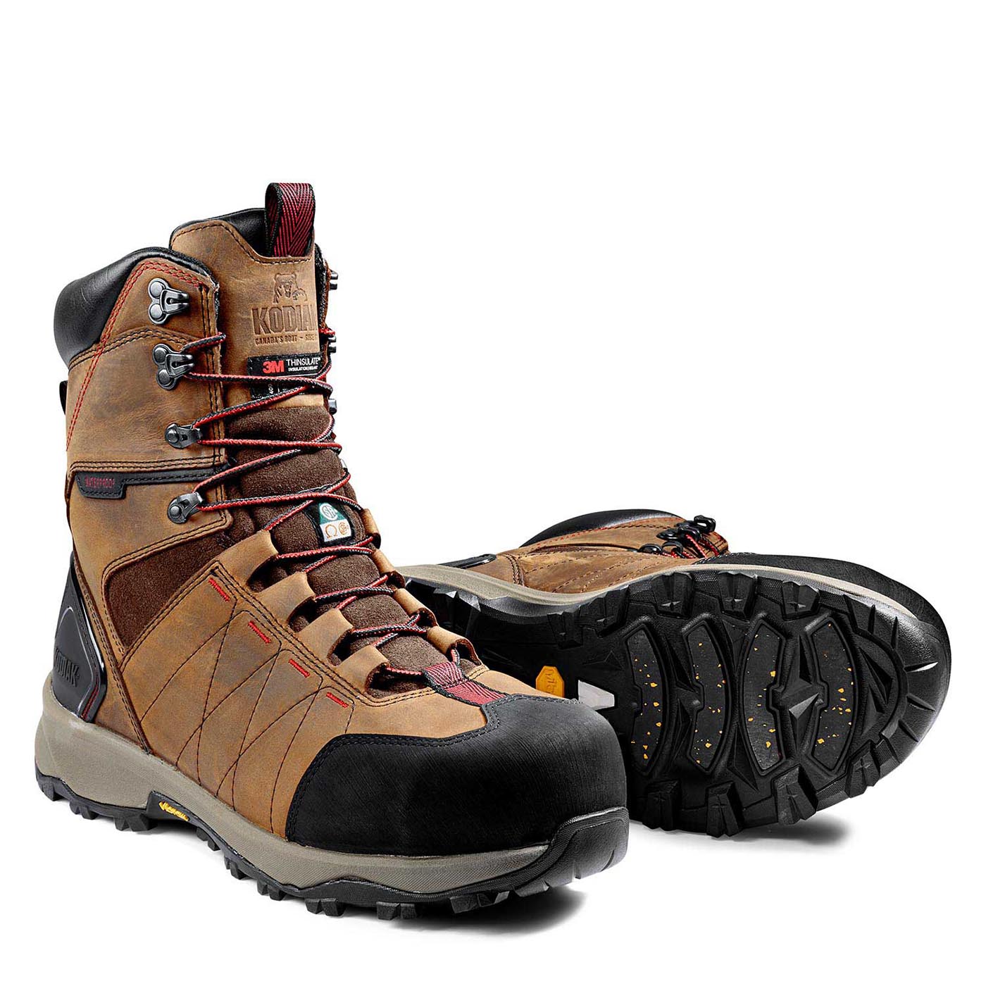 Kodiak Ice Conqueror Men's 8 Composite Toe Work Boots with Vibram® Arctic Grip® - Slip Resistant, Waterproof, Insulated Winter Work Boots for Construction & Outdoor Jobs (Brown, KD0A4TGDBRN) - Ideal for Snowy Terrains, Icy Conditions & Cold Weather Work Environments