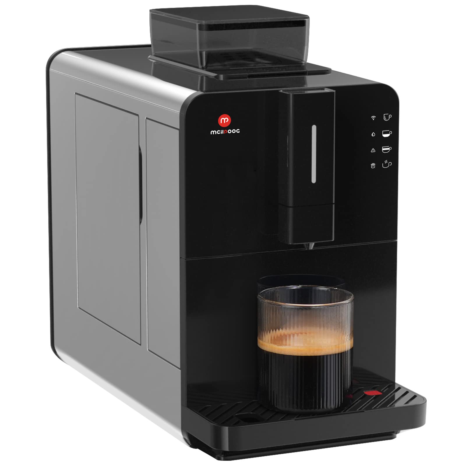 Mcilpoog Super Automatic Espresso Coffee Machine with Built-in Grinder - 19 Bar Pressure, WiFi & Touch Screen Control, Bean to Cup System - Perfect for Home, Office or Cafe Use