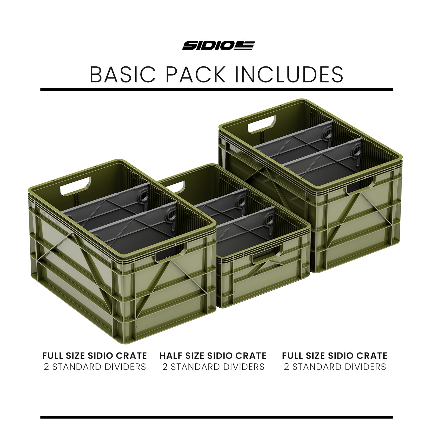 Heavy Duty Stackable Storage Bins - 2 Full-Size & 1 Half-Size Plastic Organizer with Dividers for Home, Office, Garage | Durable Totes & Containers for Closet Organization, Toy Storage & Outdoor Gear