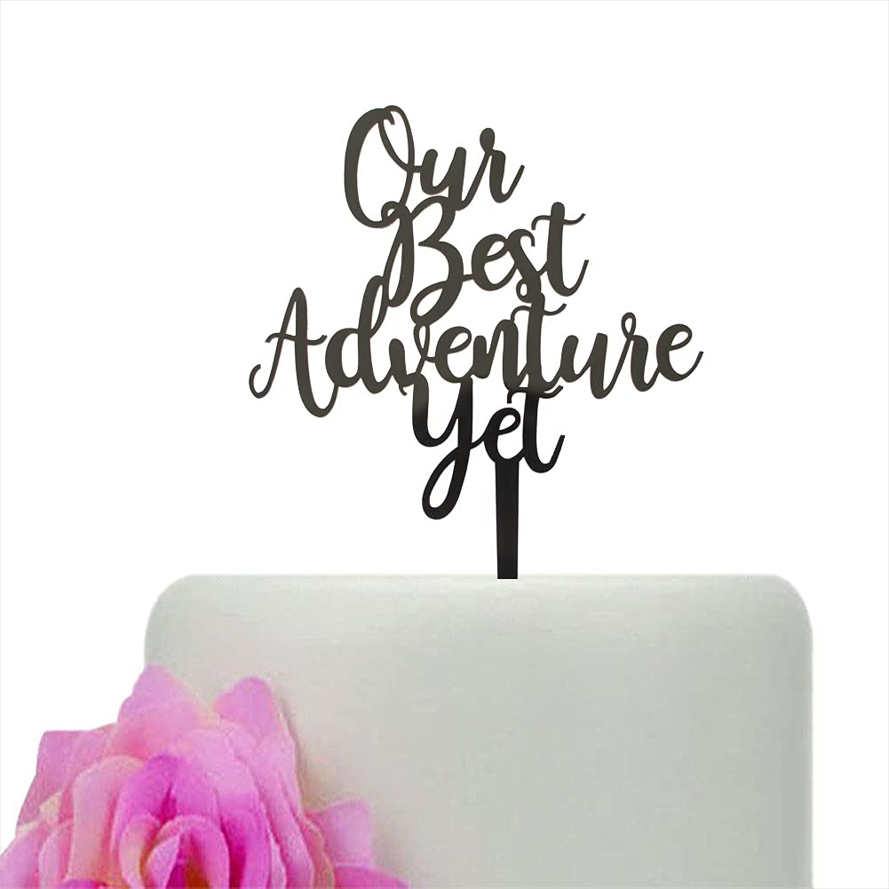 Adventure Awaits Acrylic Mirror Black Cake Topper - Perfect for Wedding, Travel & Adventure Themed Parties - Ideal for Anniversary, Birthday & Special Occasion Decorations