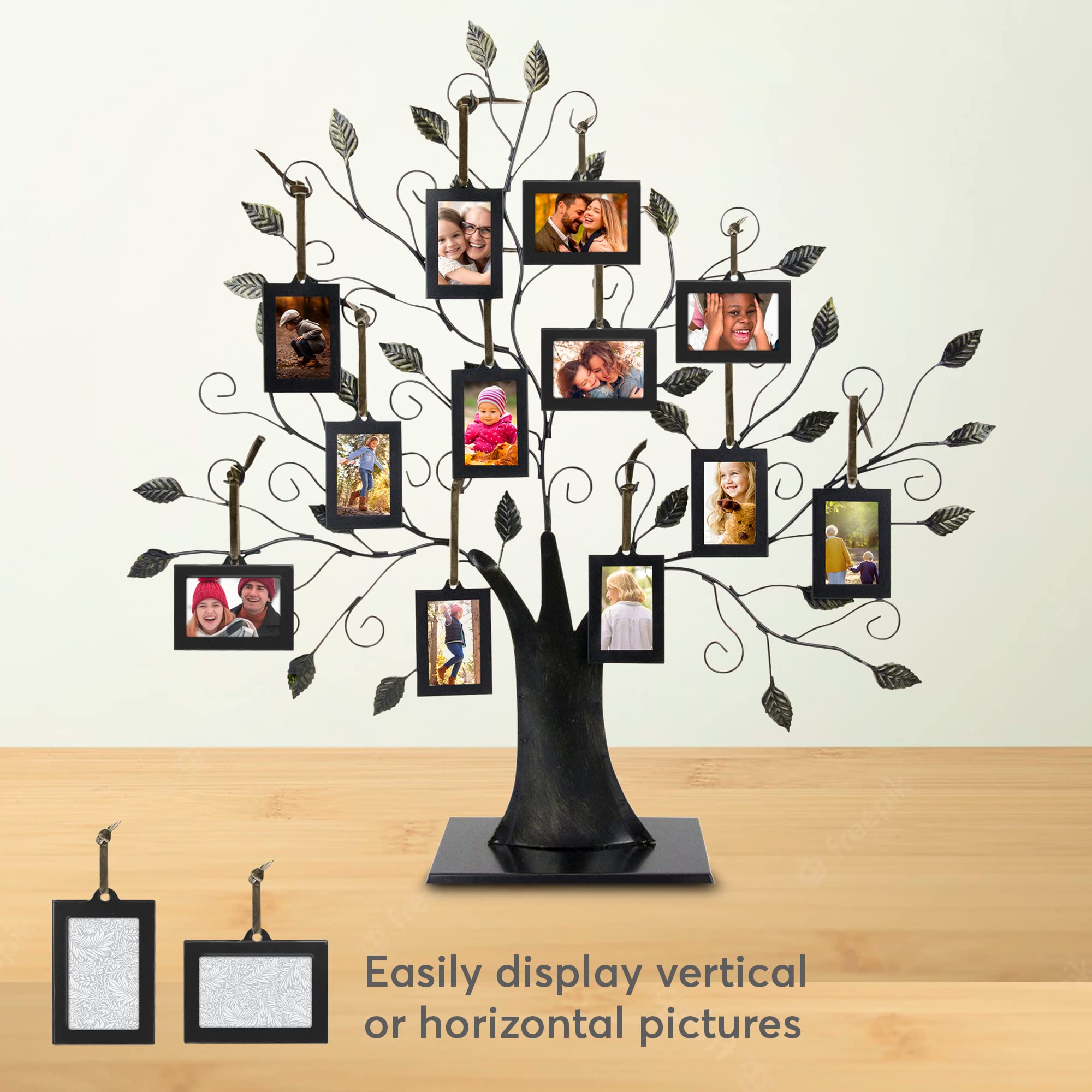 Family Tree Photo Frame - 10 Hanging Frames Wall Decor in Brushed Bronze for Home & Office