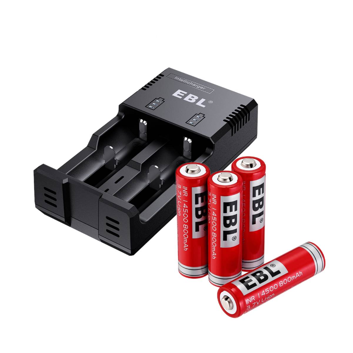 EBL 4-Pack 14500 3.7V 900mAh Rechargeable Lithium Batteries with 992 USB Battery Charger - Perfect for Flashlights, Solar Lights, and Electronic Devices