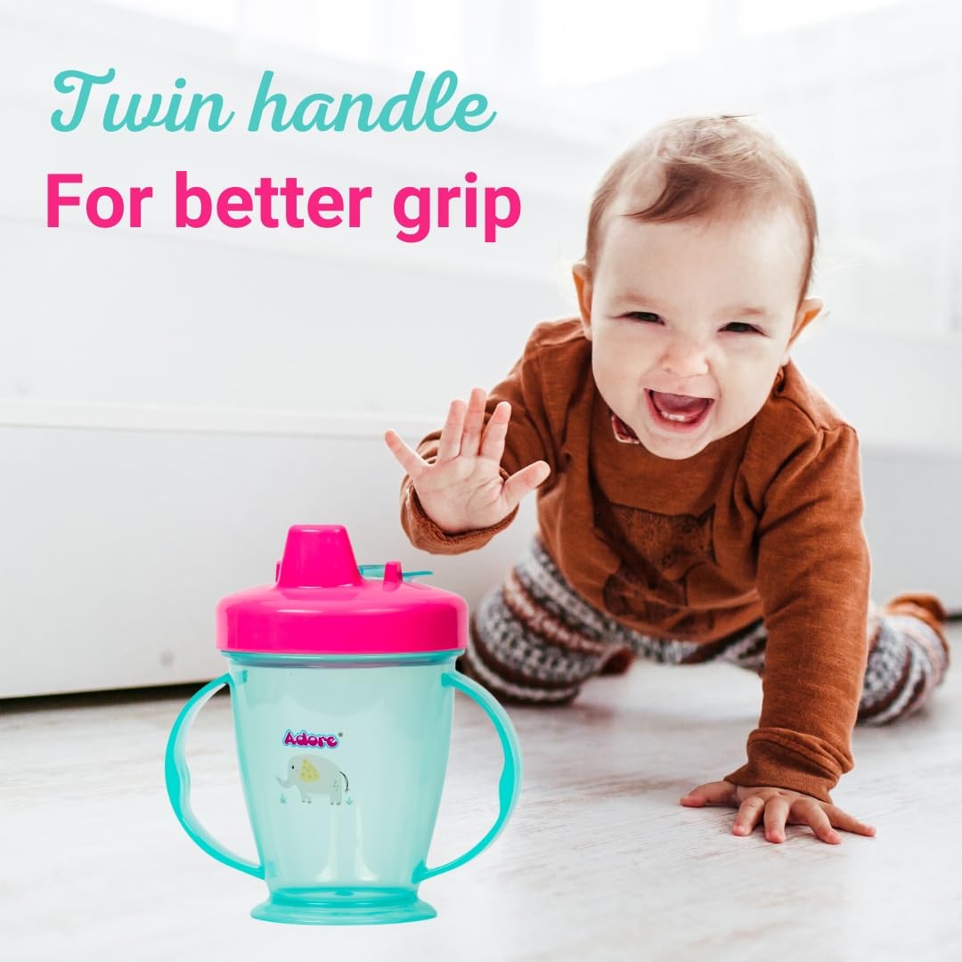 Adore Birdy Leakproof Spout Sippy Cup for Babies & Toddlers | 250ml Baby Water Bottle with Handle | Anti-Spill Drinking Cup for Kids 6-12 Months | BPA-Free Training Cup for Daycare, Travel & On-the-Go (Blue)