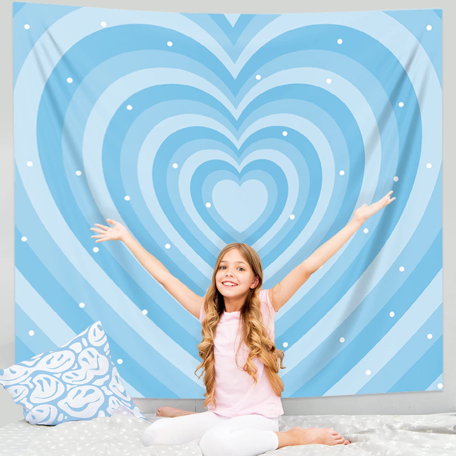 Pecfamly Cute Baby Blue Tapestry - Light Blue Aesthetic Wall Decor for Teen Girls Bedroom | Kawaii Room Decor for Dorm, Nursery & Cozy Spaces