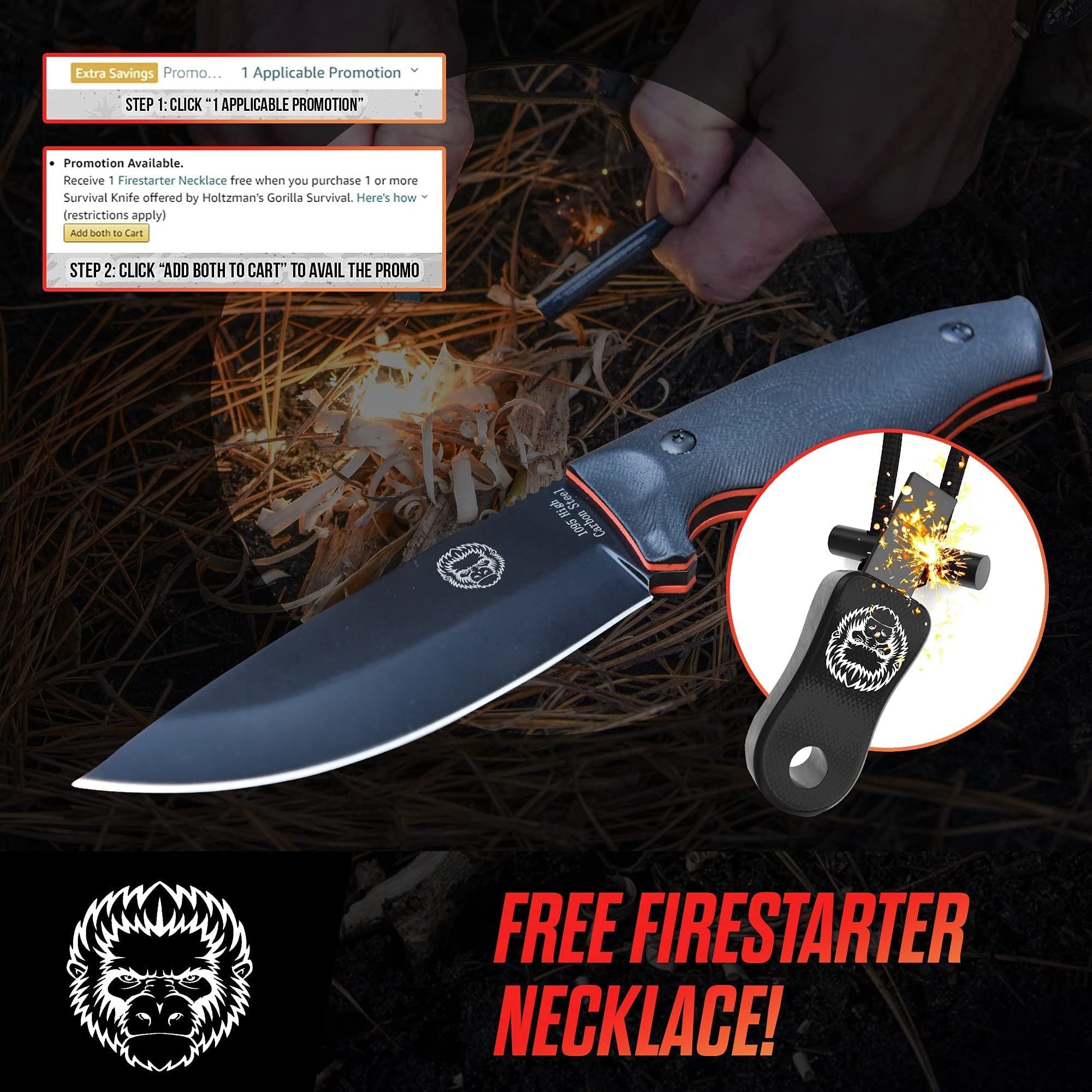 1095 High Carbon Steel Survival Knife Set & Hunting Knife Bundle - Durable Outdoor Camping, Bushcraft, and Tactical Gear for Survivalists and Hunters