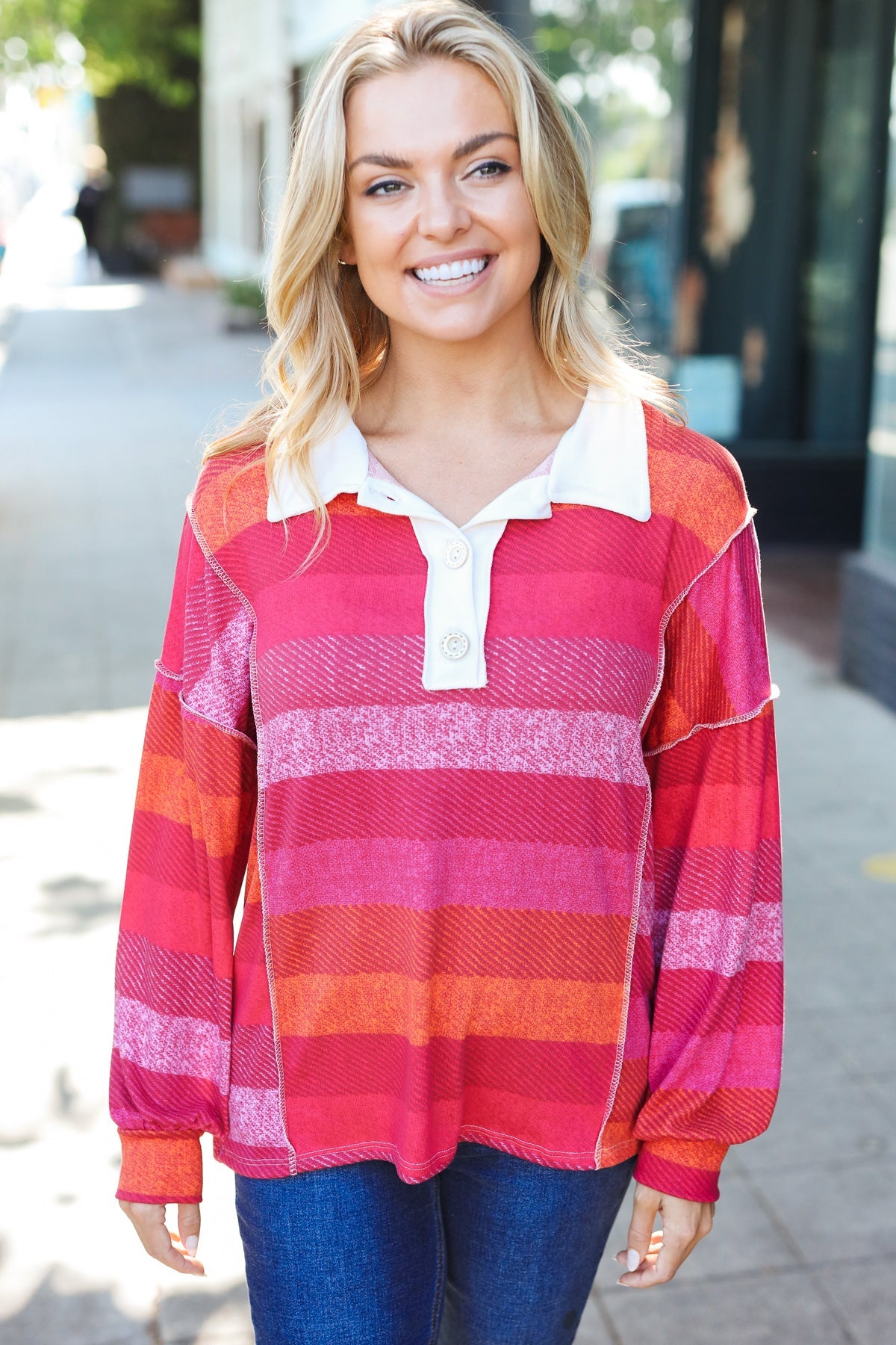 Bold Magenta Striped Button-Down Shirt with Placket Collar - Stylish Casual Wear for Work, Outings & Date Nights
