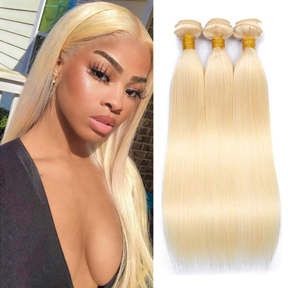 613 Blonde 3 Bundles Human Hair Extensions - 18 20 22 Inch Straight 8A Brazilian Virgin Remy Hair for Women - Perfect for Daily Styling, Parties & Special Occasions