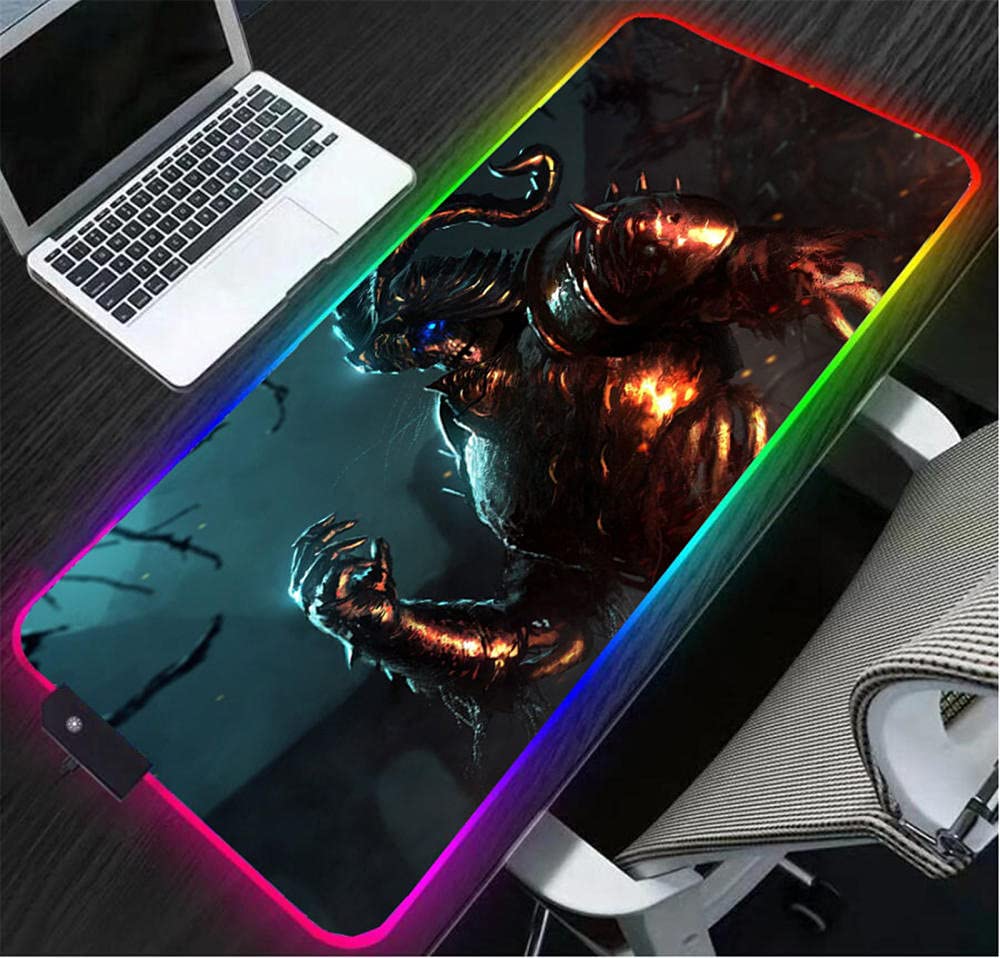 JJYGEDG RGB Anime Dark Souls Gaming Mouse Pad - Large Non-Slip Waterproof LED Mouse Mat for PC, Laptop & Desktop (700x300mm) - Perfect for Gaming, Office Work & Streaming Setups