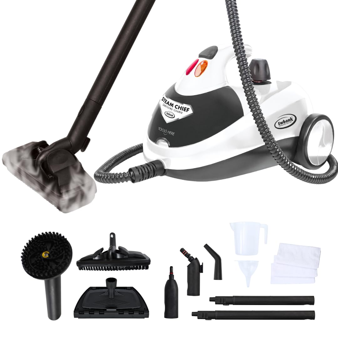 Ewbank 1800W Powerful Steam Cleaner with Attachments - Multi-Surface Cleaning for Carpets, Tiles, Floors, Cars, Upholstery, Bathroom, Kitchen, Windows & Grout | Perfect for Deep Cleaning, Sanitizing and Removing Tough Stains at Home or Office